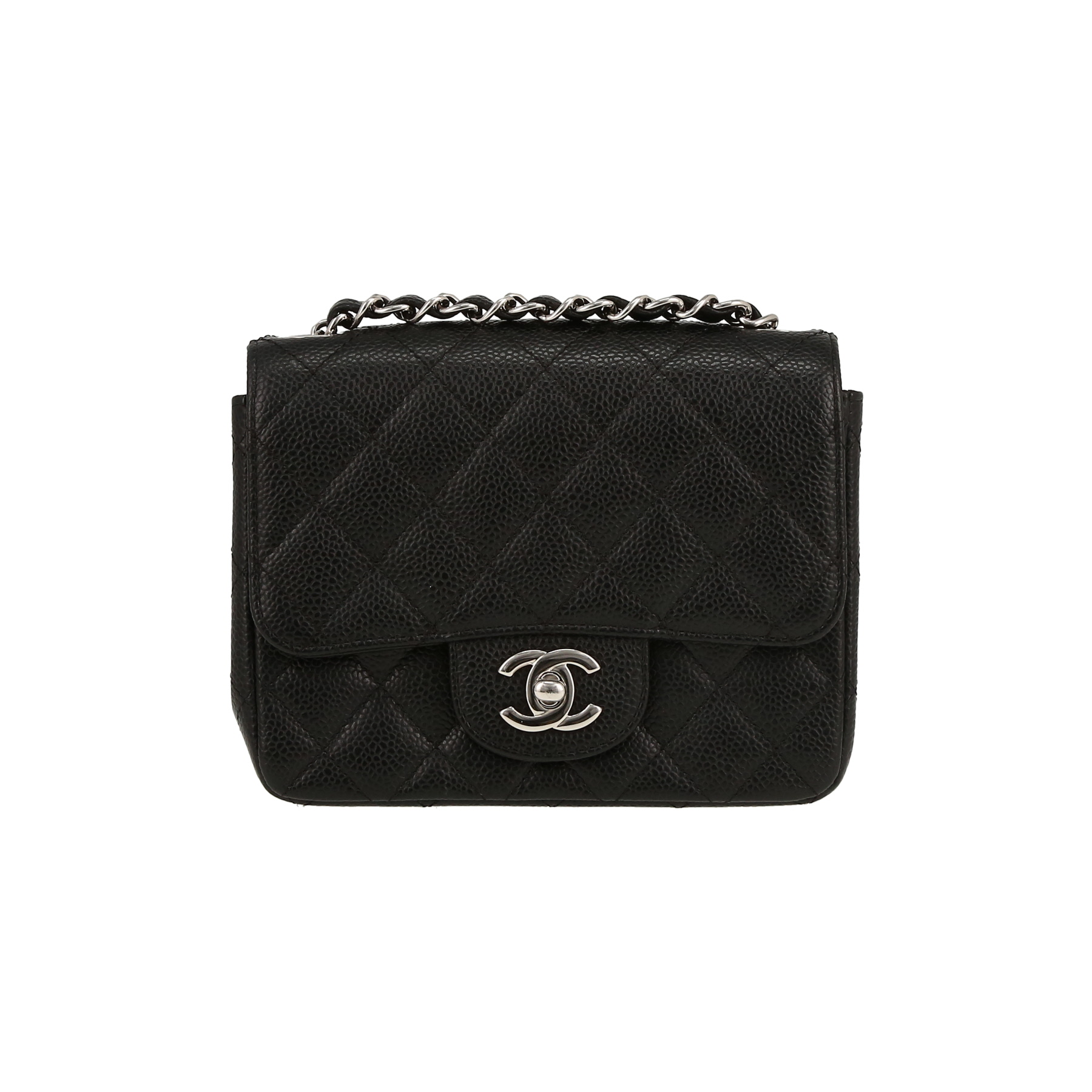 Mini Carré Handbag In Black Quilted Grained Leather