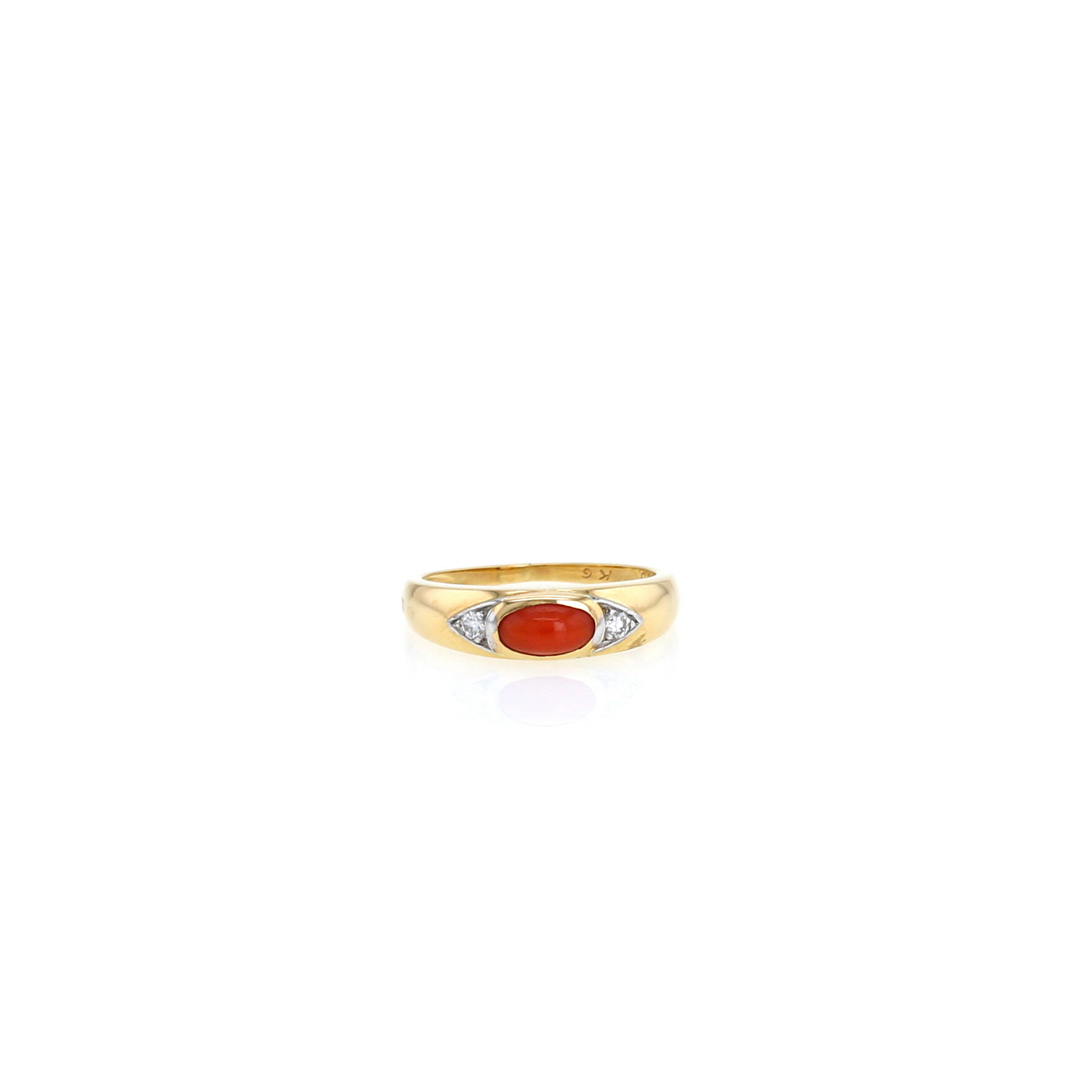 Ring In Yellow , Platinum, Coral And Diamonds
