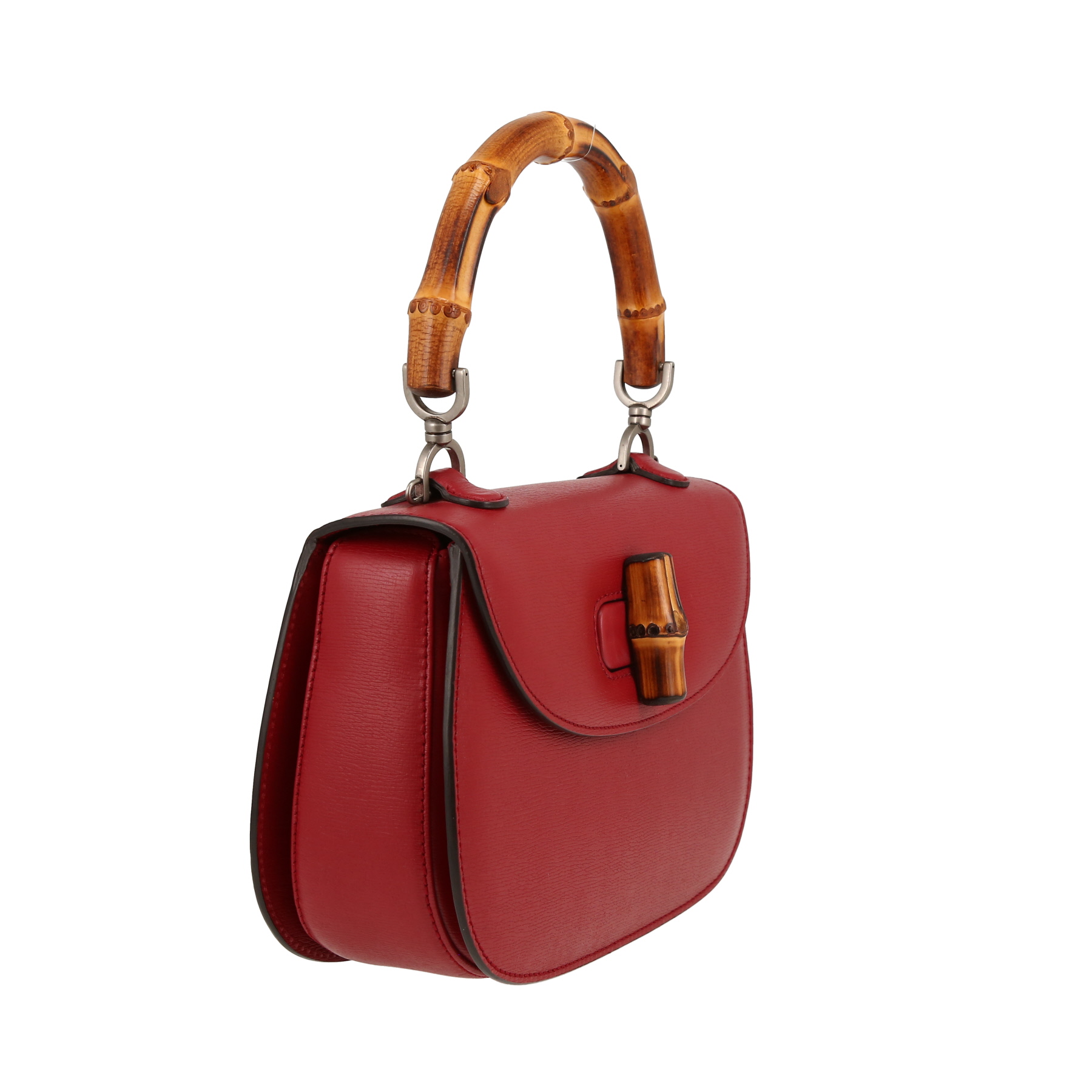 Sac à main Gucci  Bamboo en cuir rouge et bambou