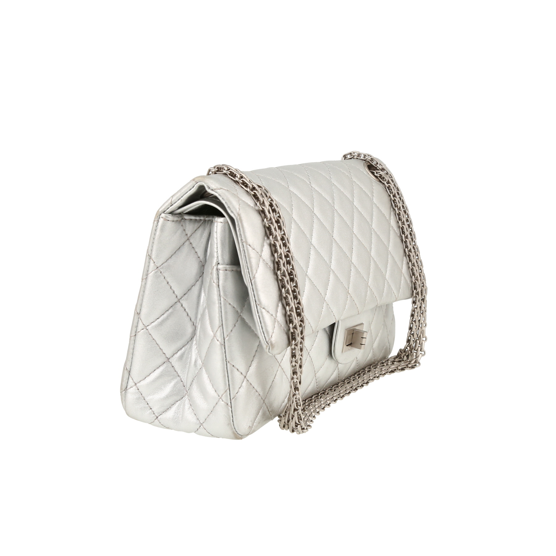 Borsa Chanel 2.55 in pelle trapuntata argentata
