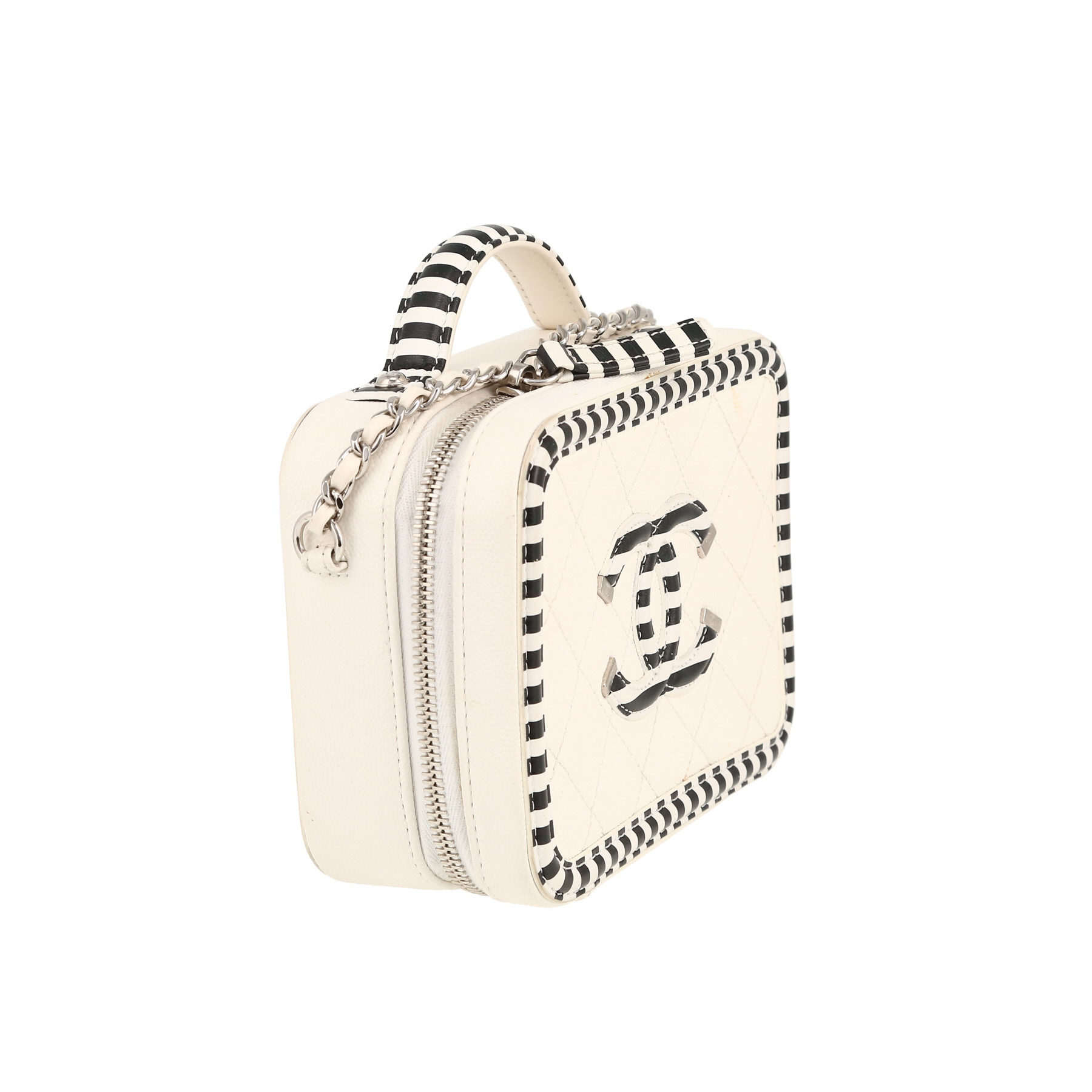 Chanel  Filigree Vanity Case shoulder bag  in white quilted grained leather