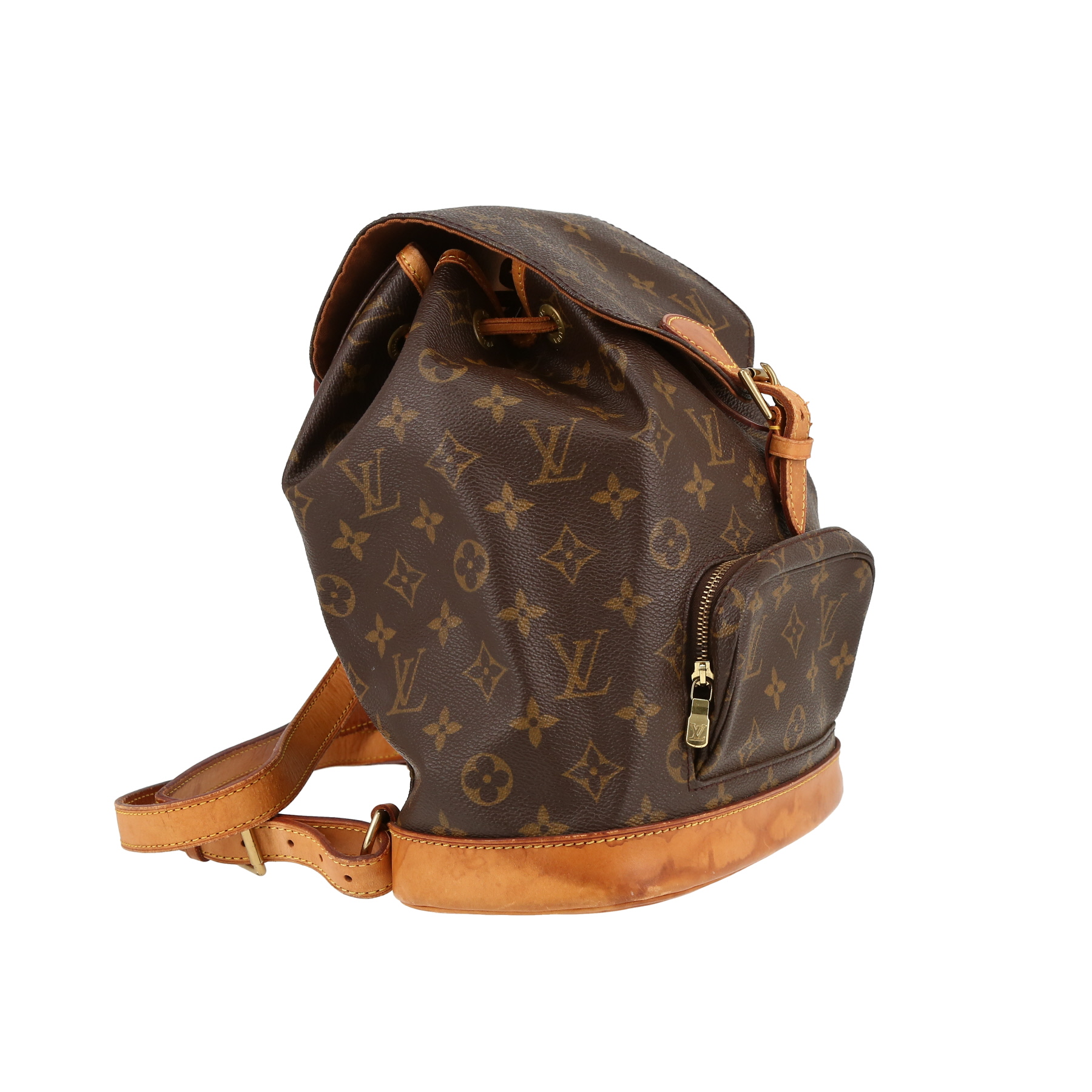 Sac à dos Louis Vuitton  Montsouris en toile monogram marron et cuir naturel
