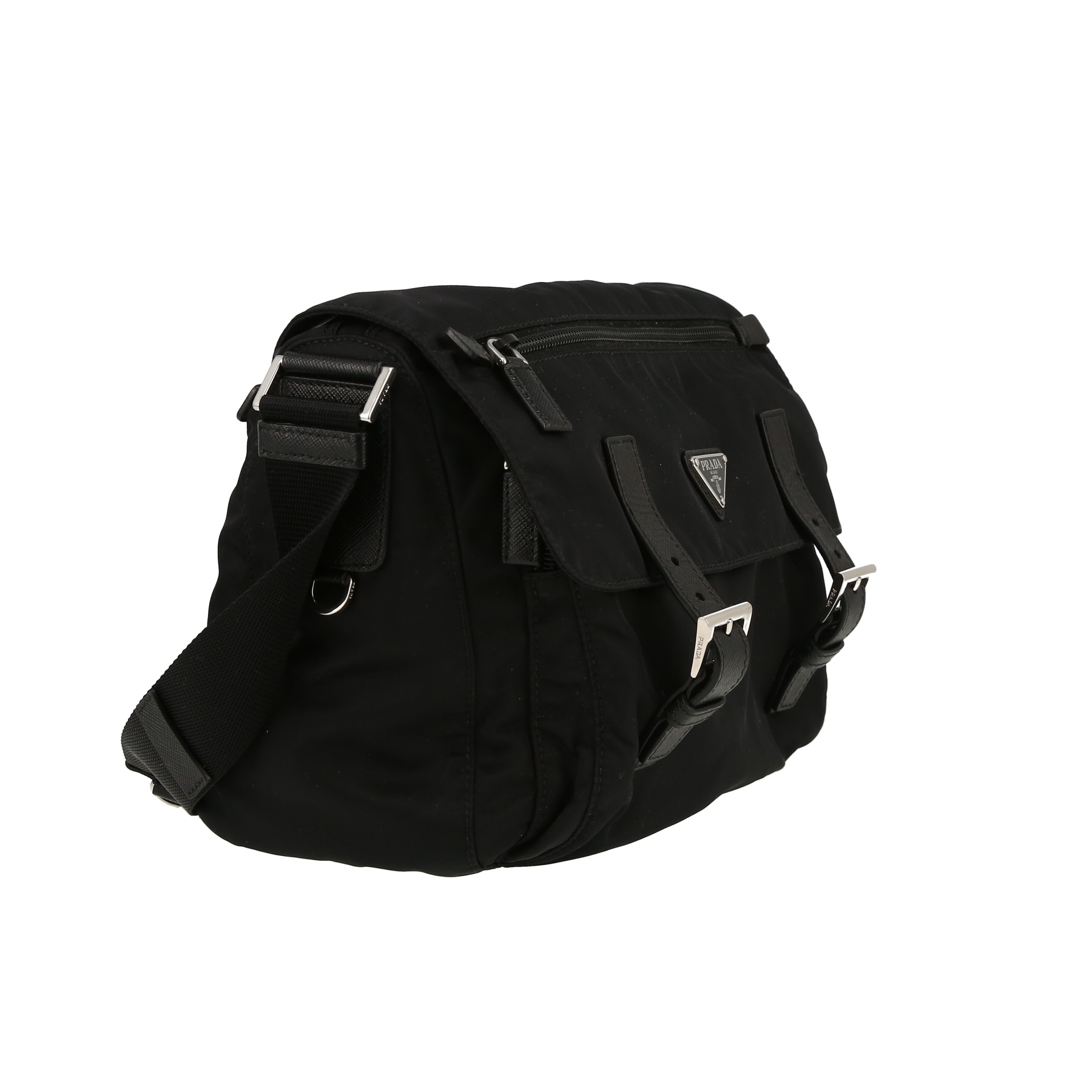 Bolso bandolera Prada  Nylon Messenger en lona negra y cuero negro