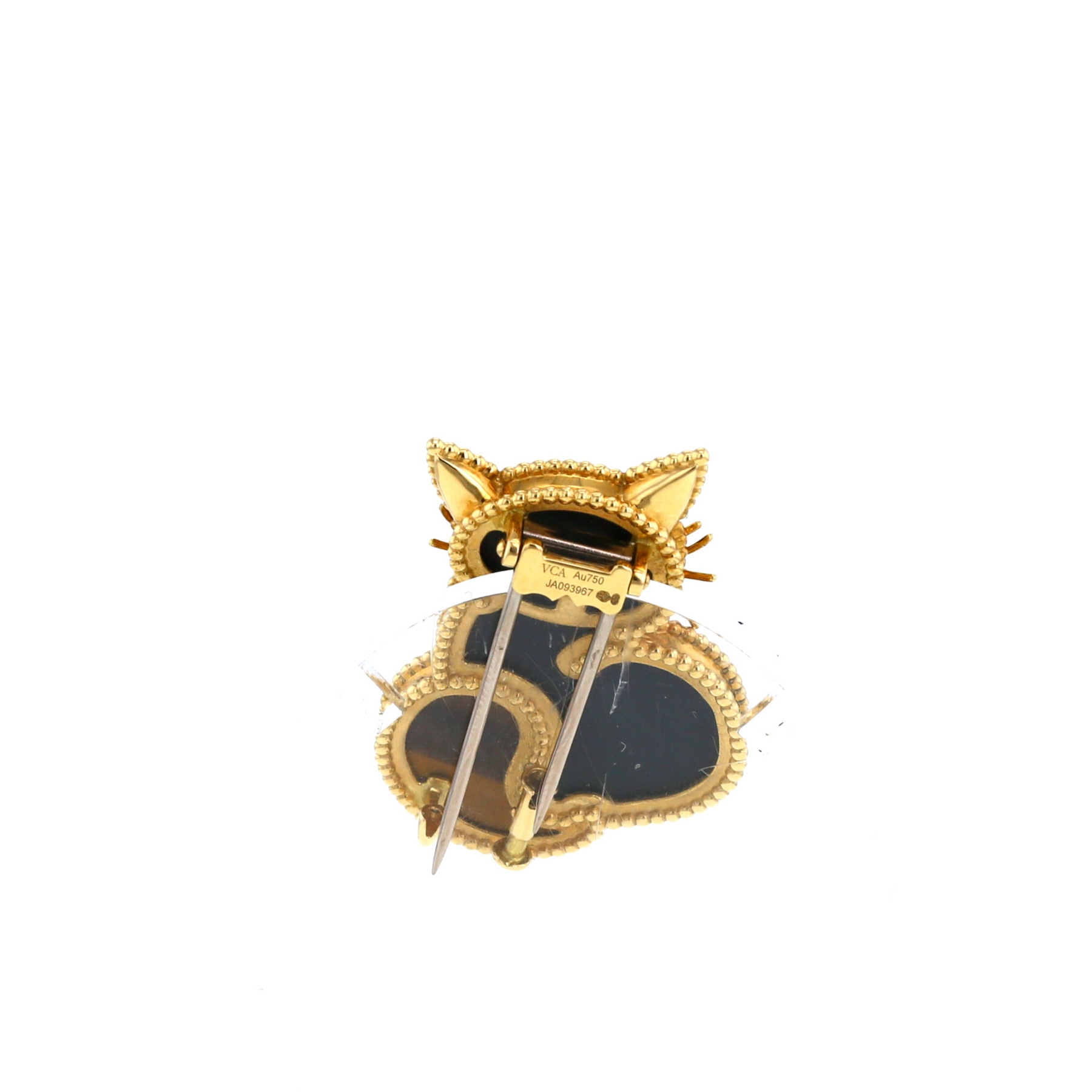 Van Cleef & Arpels Lucky Animals Chat brooch in yellow gold, onyx and tiger eye stone