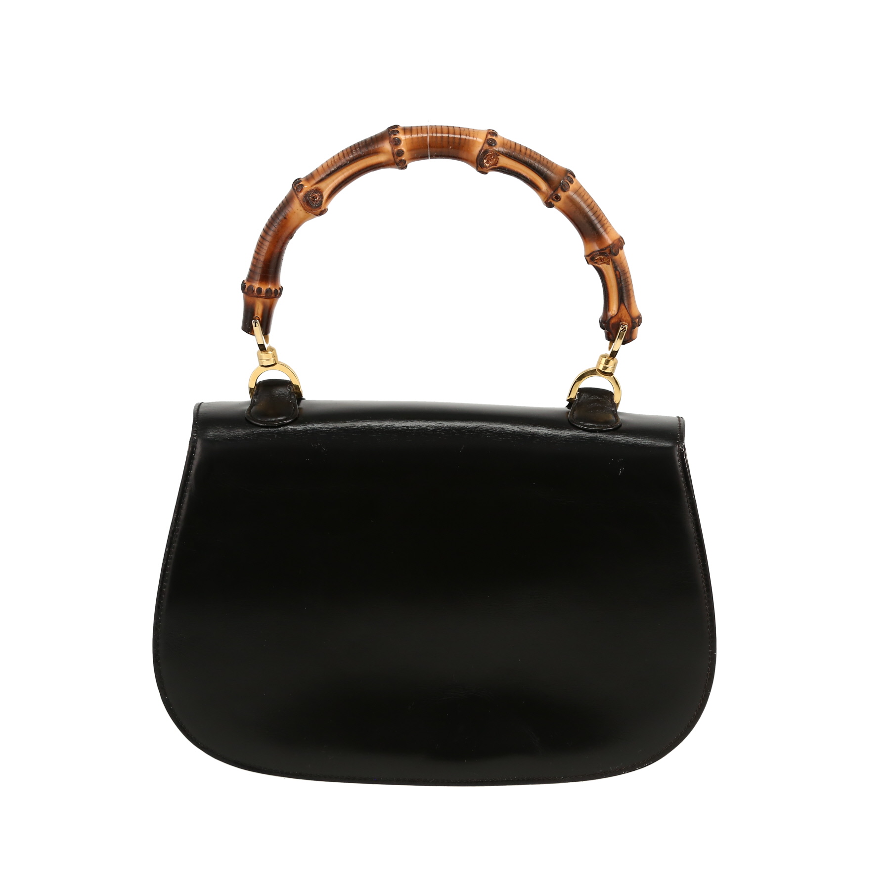 Bamboo Shoulder Bag In Black Leather And Bamboo
