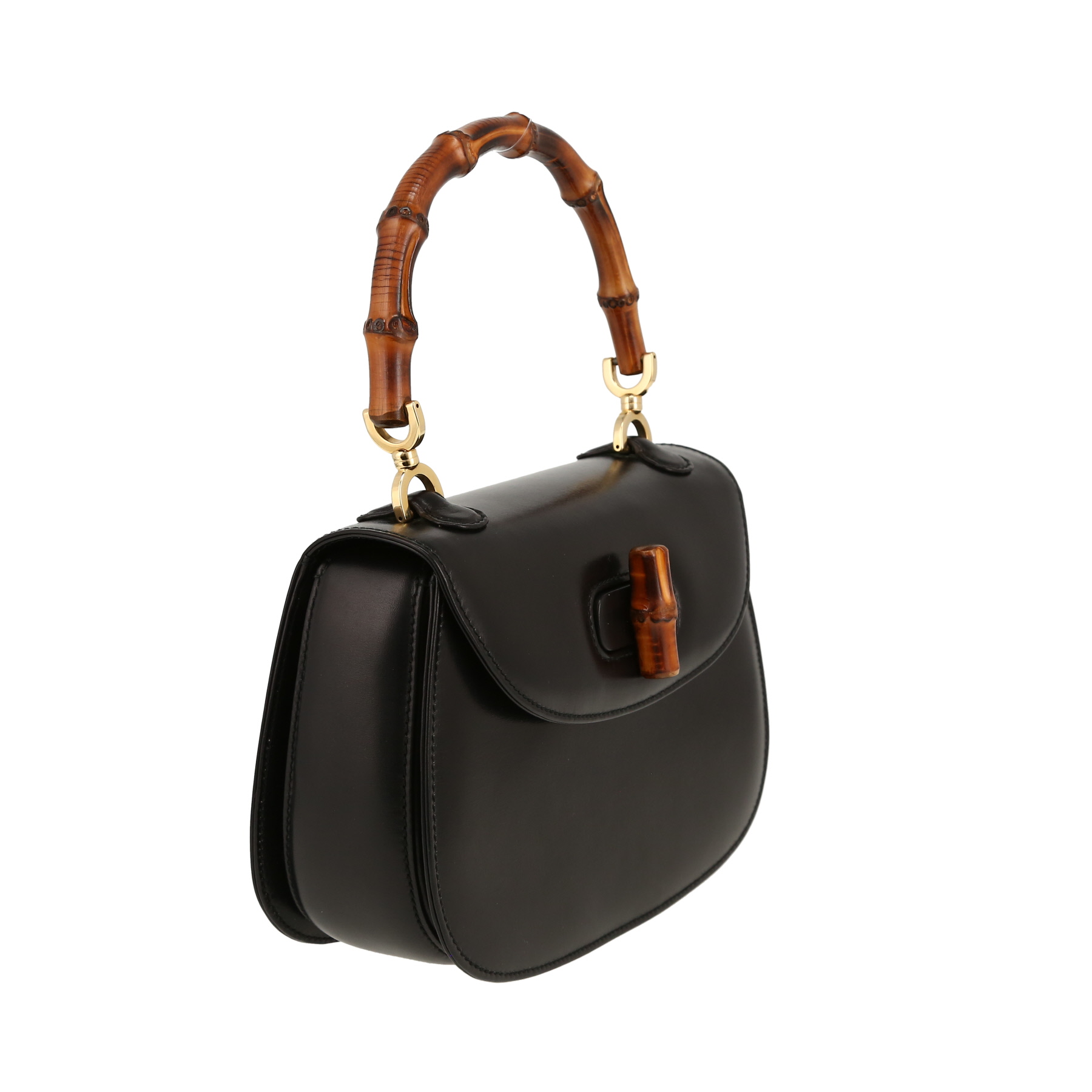 Sac à main Gucci  Bamboo en cuir noir et bambou