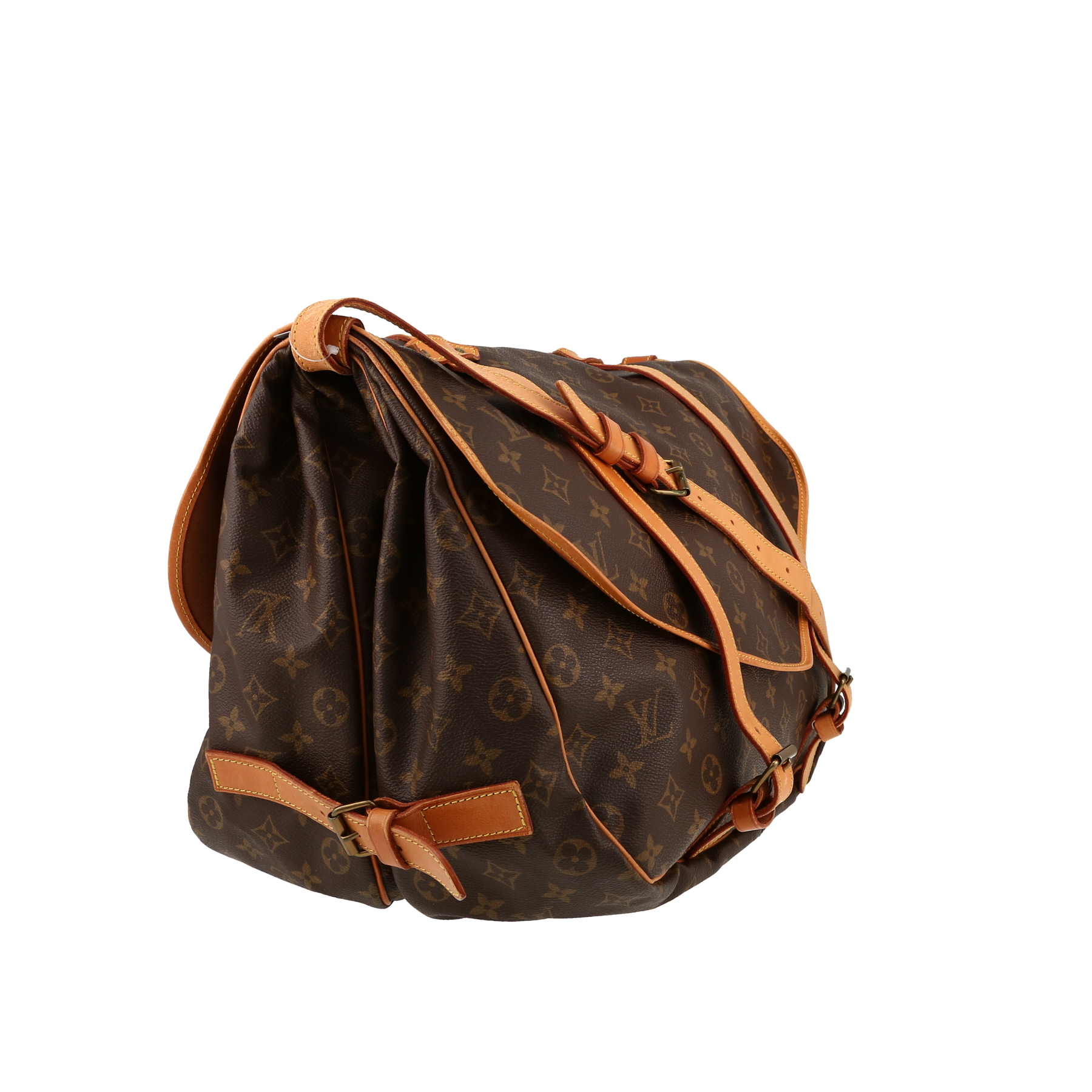 Louis Vuitton  Saumur medium model  shoulder bag  in brown monogram canvas  and natural leather