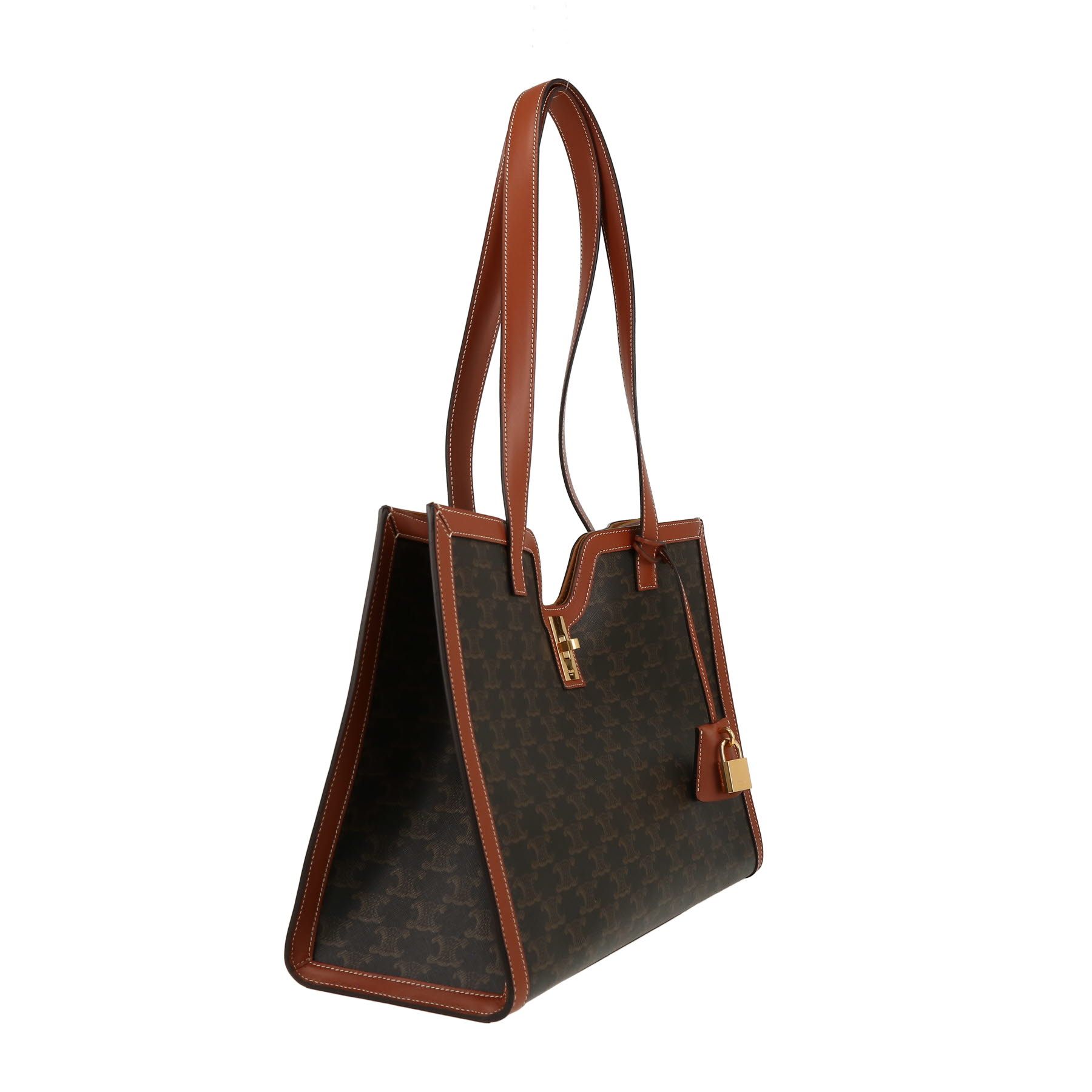 Bolso Cabás Celine  16 en tejido "Triomphe" marrón y cuero marrón