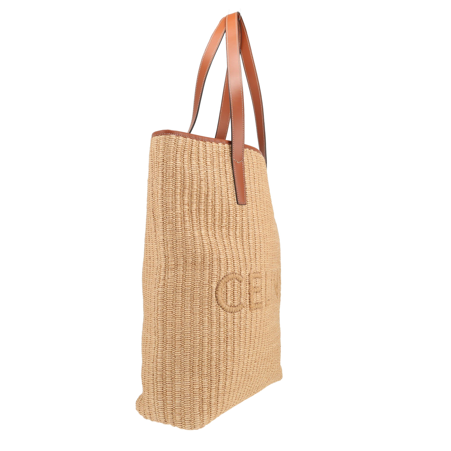 Celine  Museum handbag  in beige raphia  and brown leather