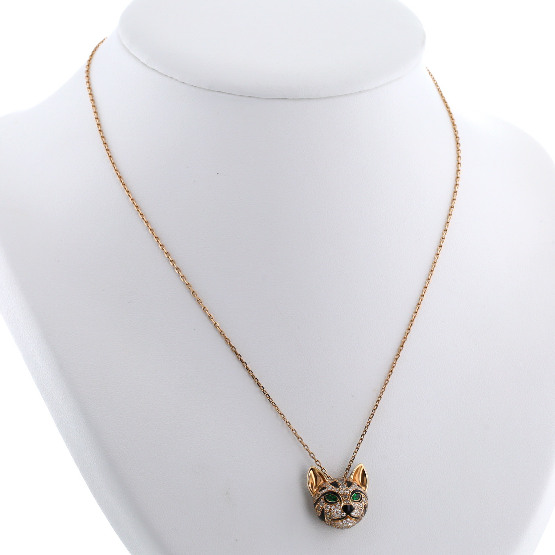 Boucheron Fuzzy le Chat Léopard necklace in pink gold, diamonds and emerald Boucheron Fuzzy le Chat Léopard necklace in pink gold, diamonds and emerald