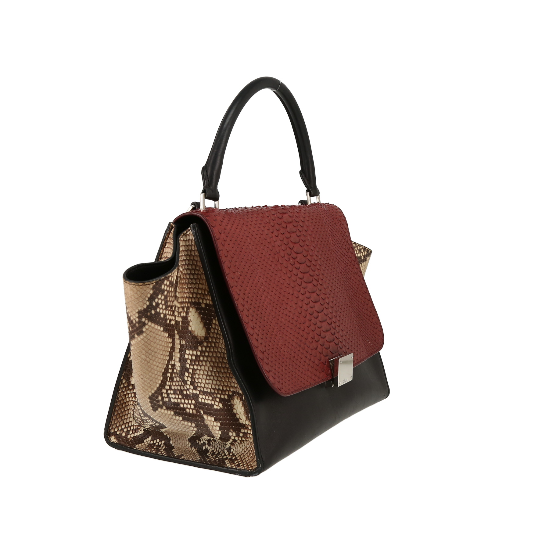 Bolso de mano Celine  Trapeze en piel de pitón roja y beige y cuero negro
