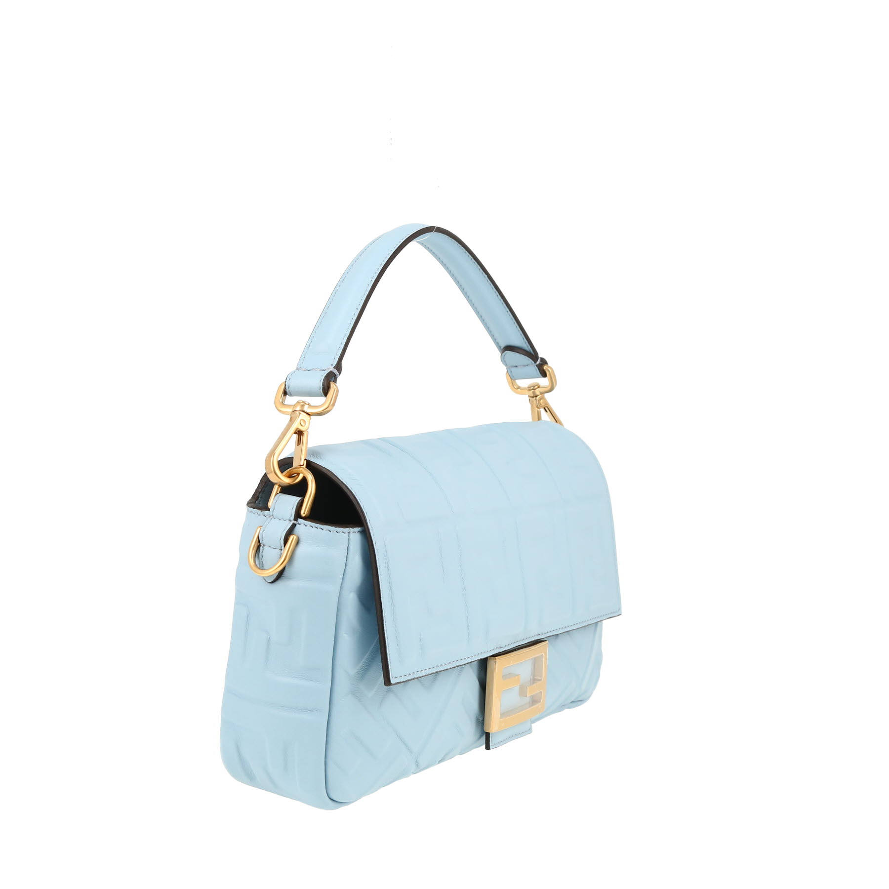 Fendi  Baguette handbag  in light blue monogram leather