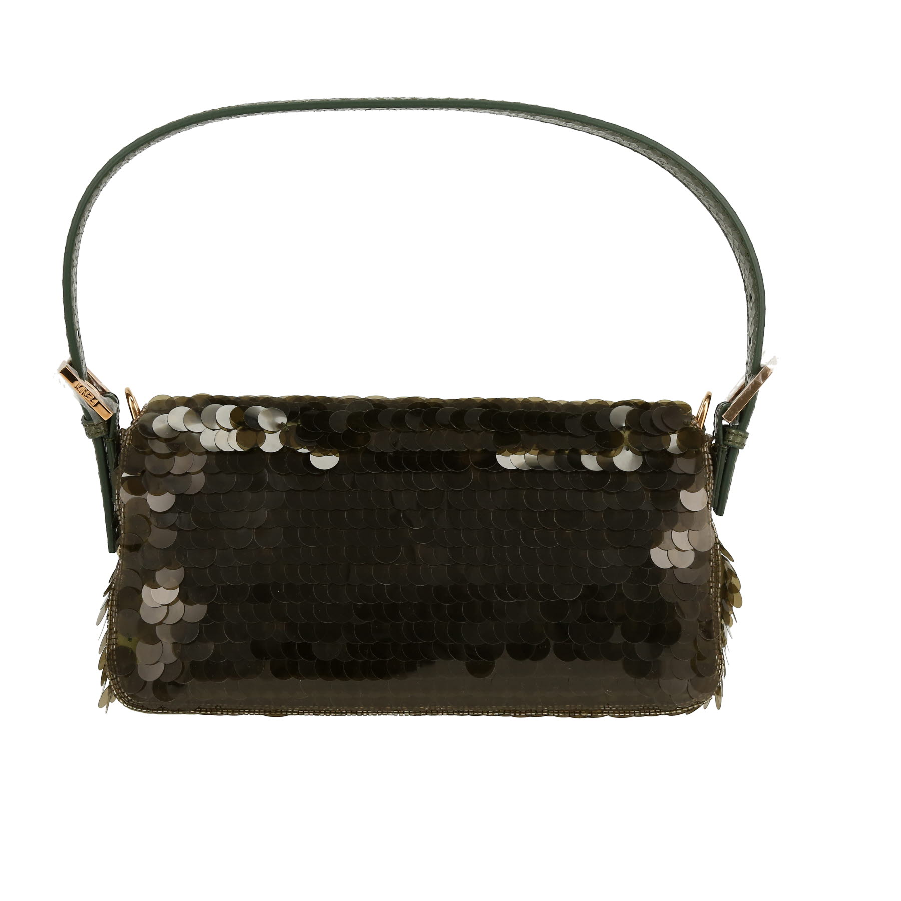 Baguette Handbag In Khaki Paillette And Python