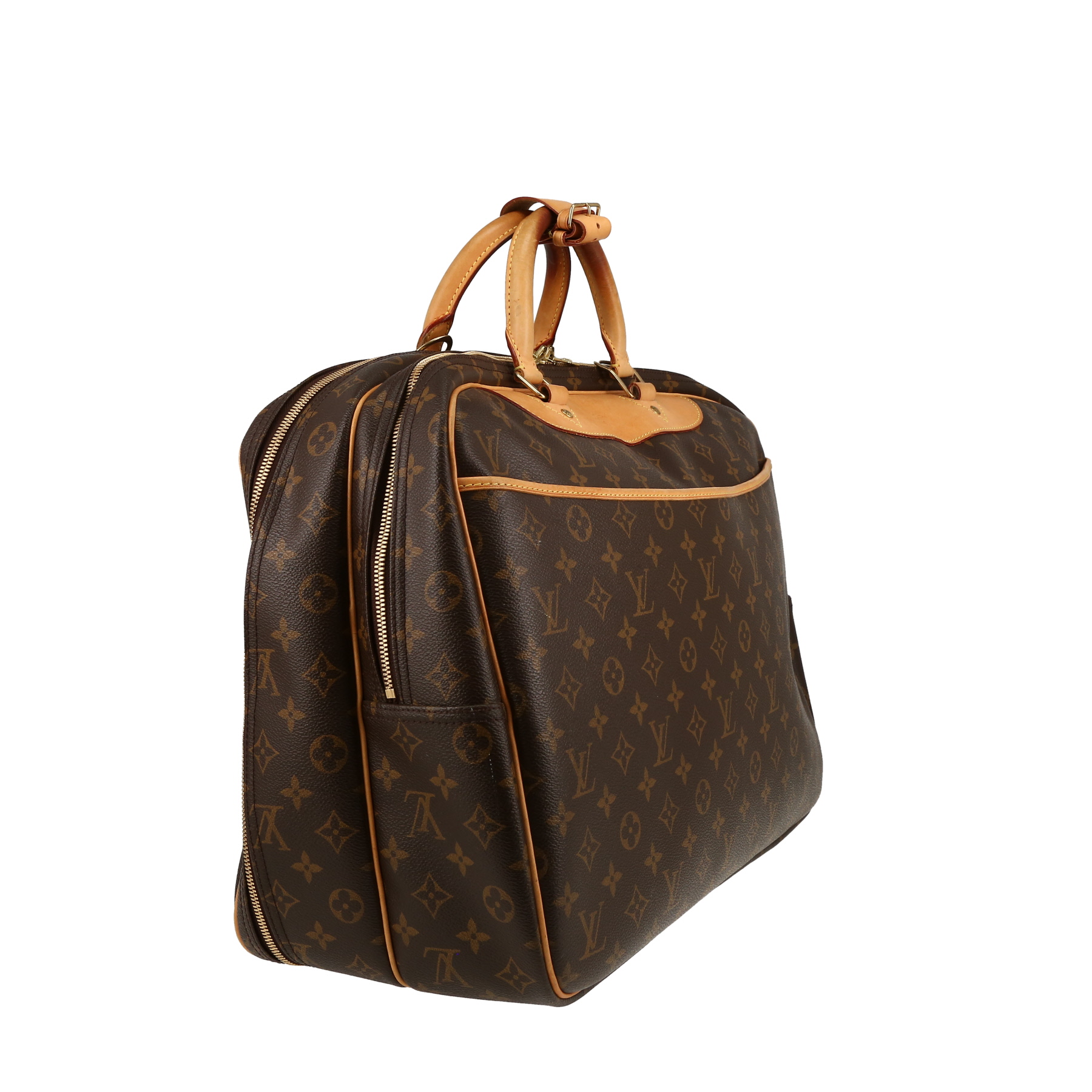 Borsa da viaggio Louis Vuitton  Alize in tela monogram marrone e pelle naturale