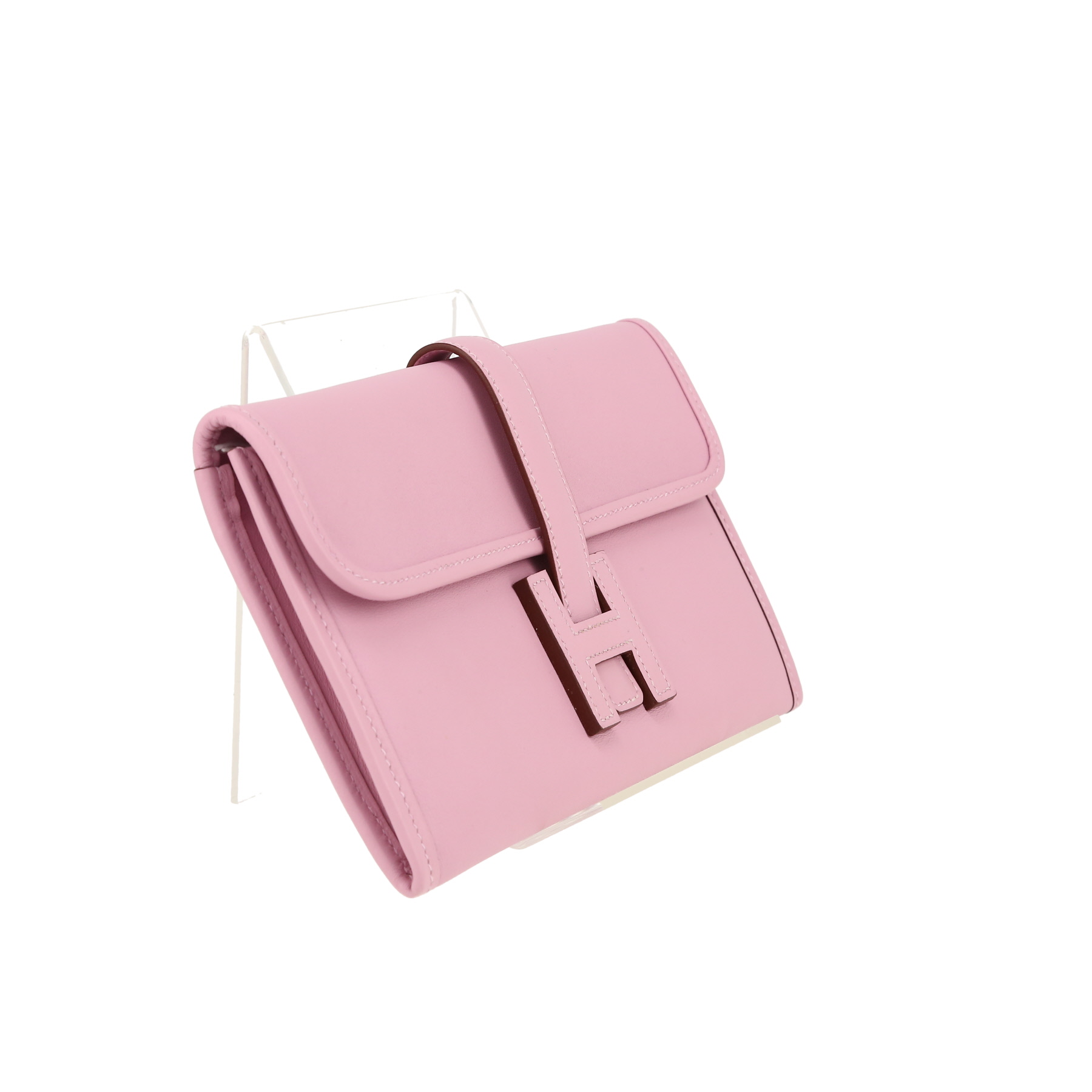 Pochette Hermès  Jige en cuir Swift Rose Bubblegum