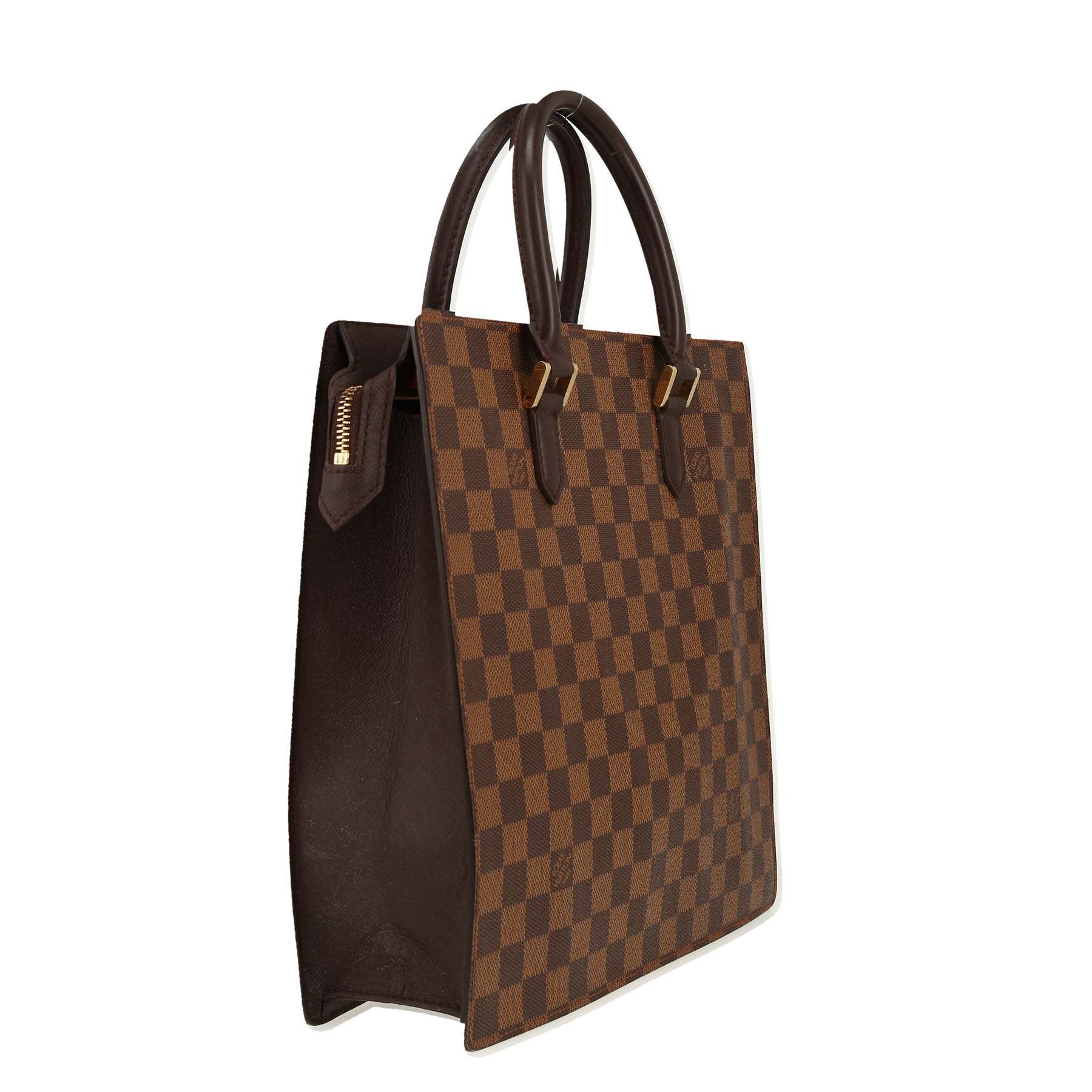 Sac cabas Louis Vuitton  Sac Plat en toile damier ébène et cuir glacé marron