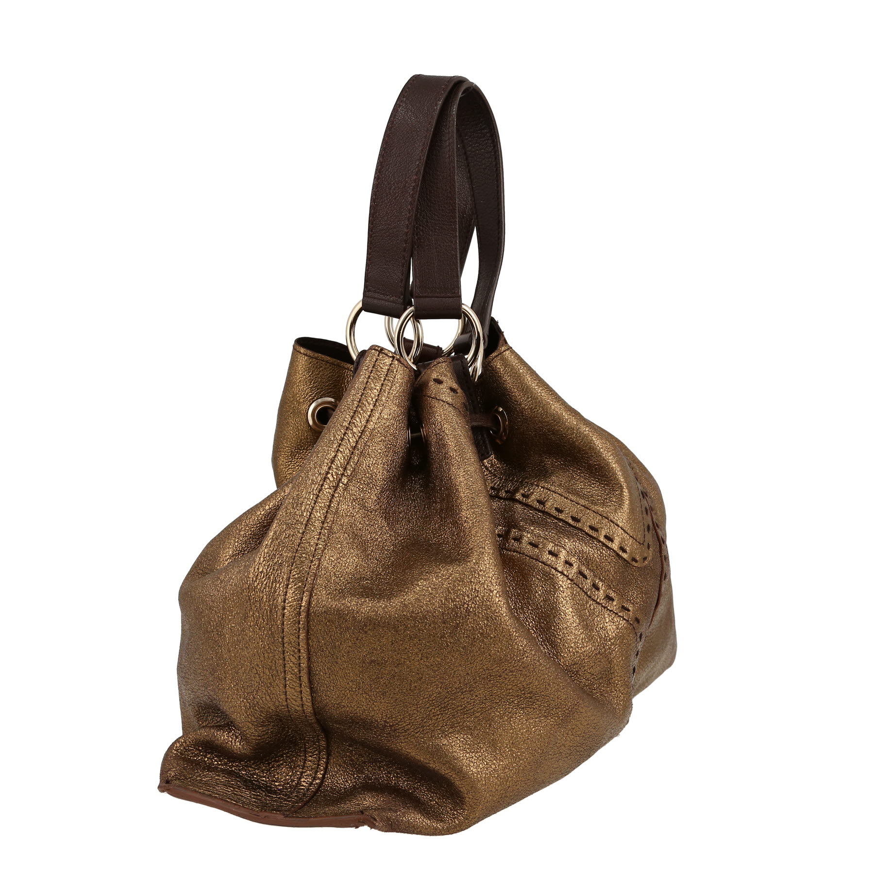 Saint Laurent  Reversible handbag  in gold glittering leather  and brown leather