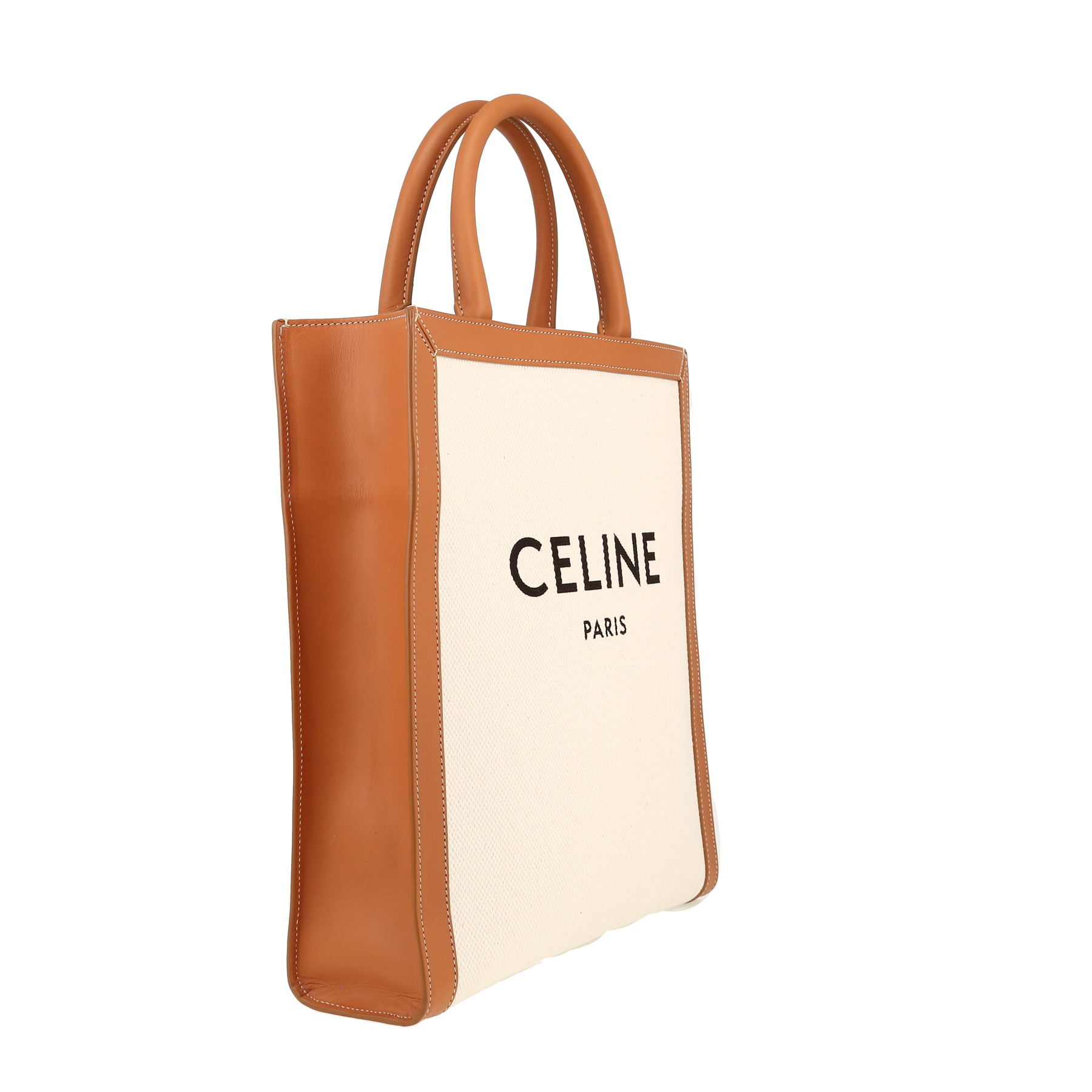 Bolso Cabás Celine  Vertical en lona beige y cuero marrón