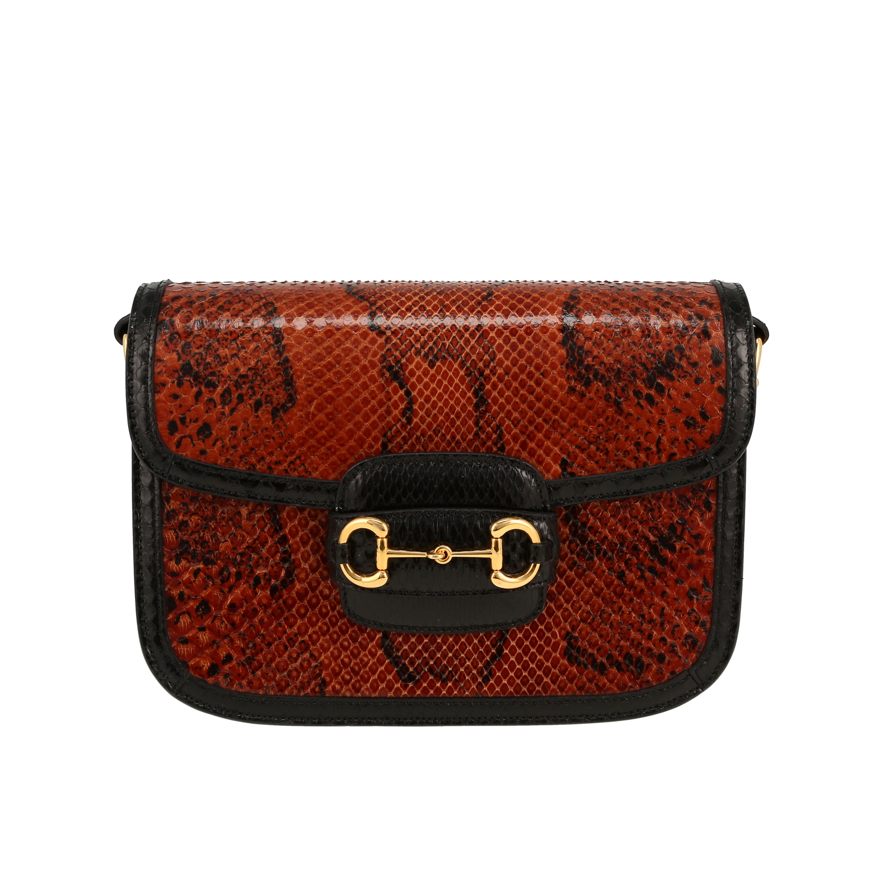 Gucci  1955 Horsebit small model  shoulder bag  in brown python  and black leather - 360