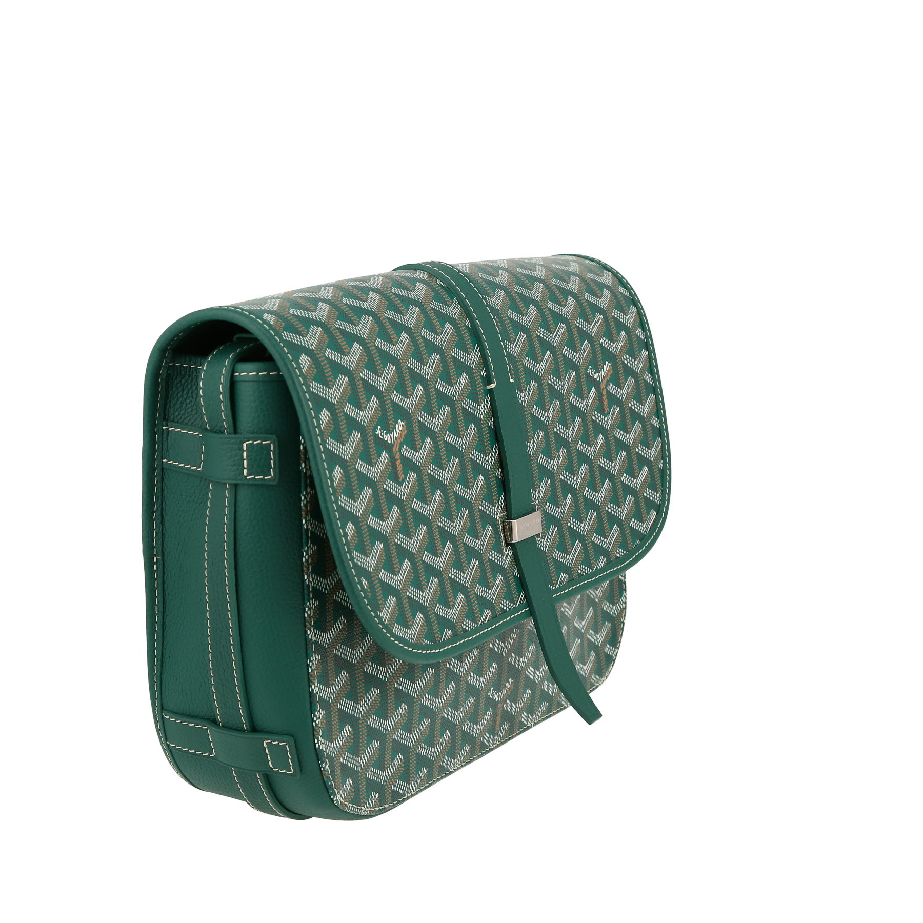 Sac bandoulière Goyard  Belvedère en toile Goyardine verte et cuir vert