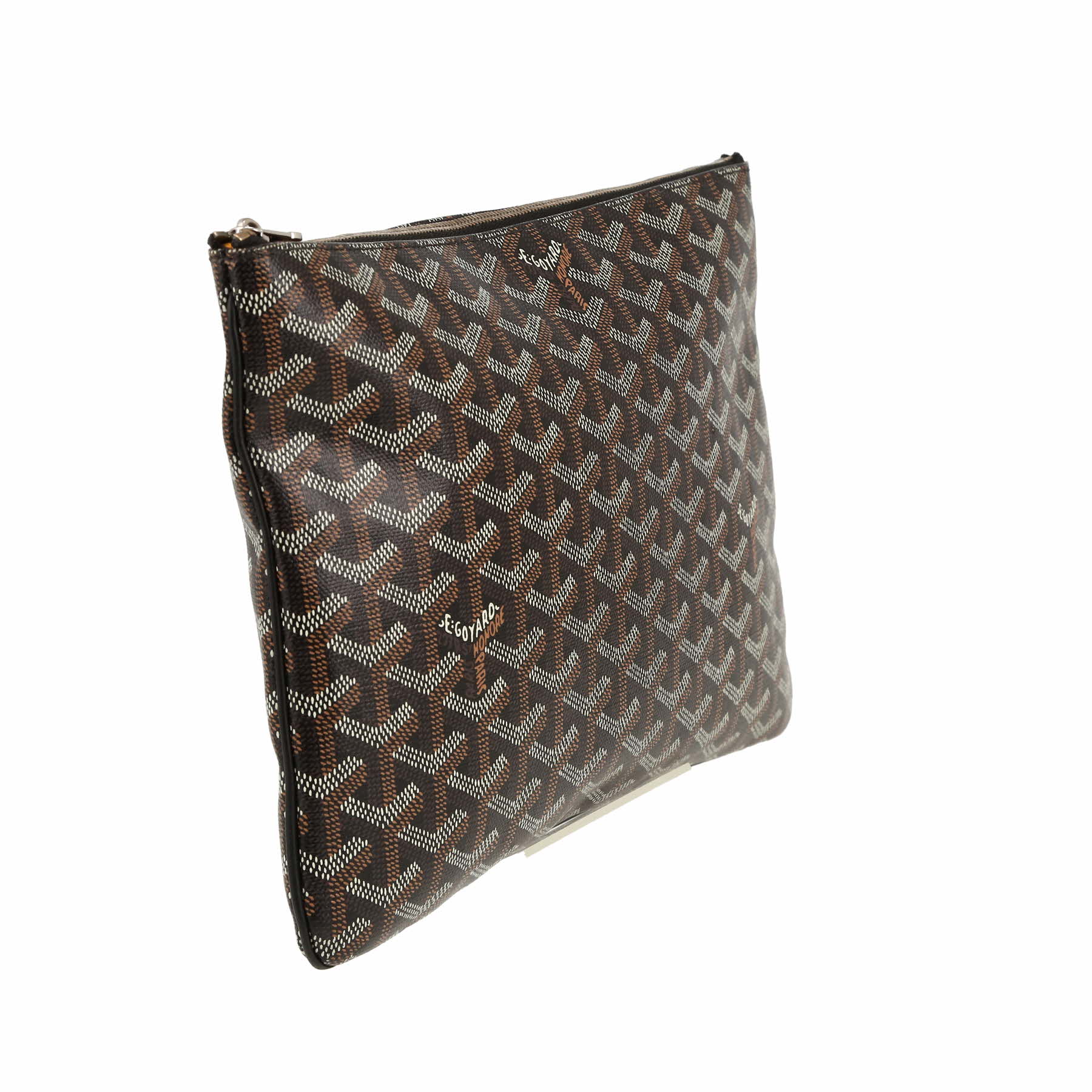 Goyard  Sénat pouch  in black, brown and white Goyard canvas