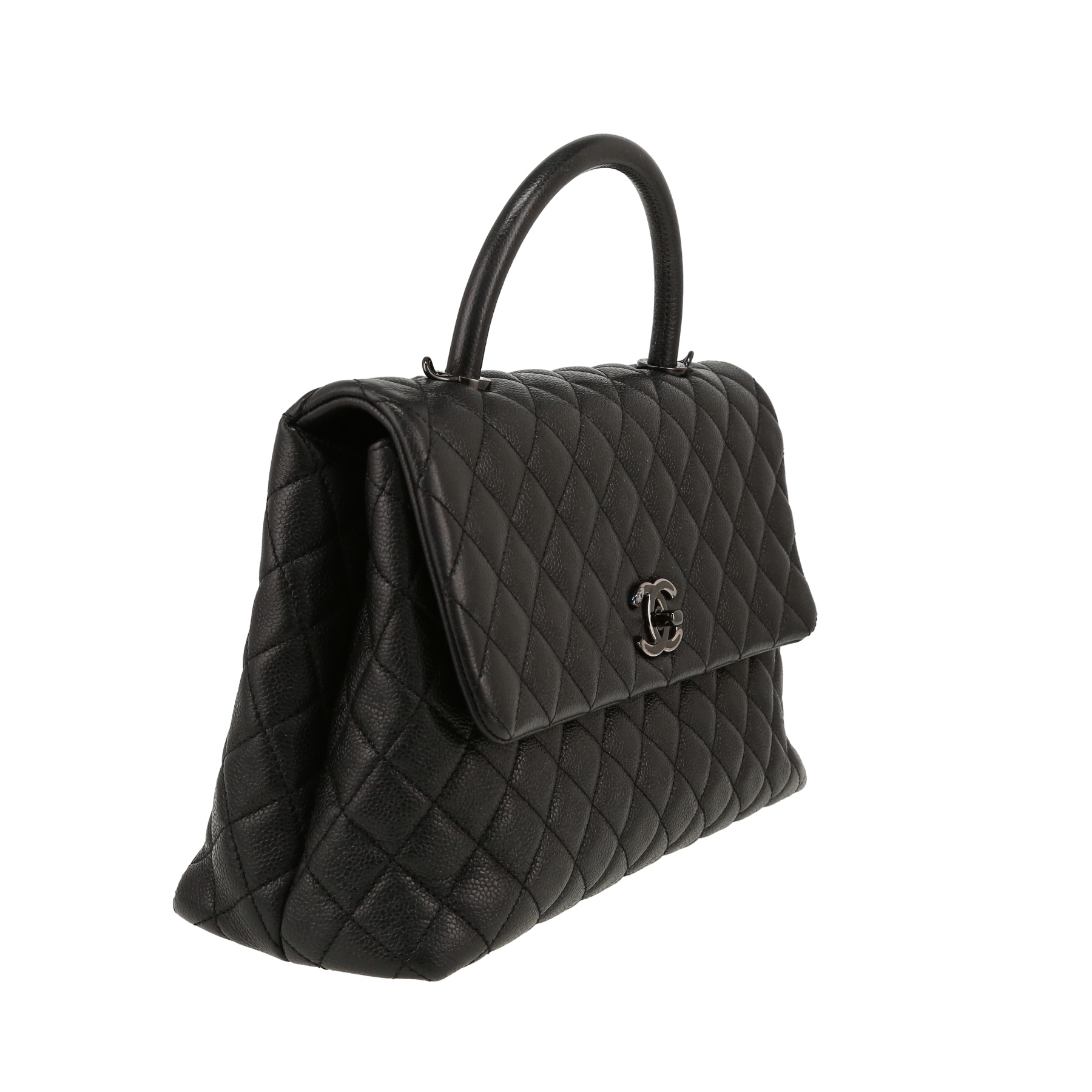 Chanel  Coco Handle shoulder bag  in black quilted grained leather