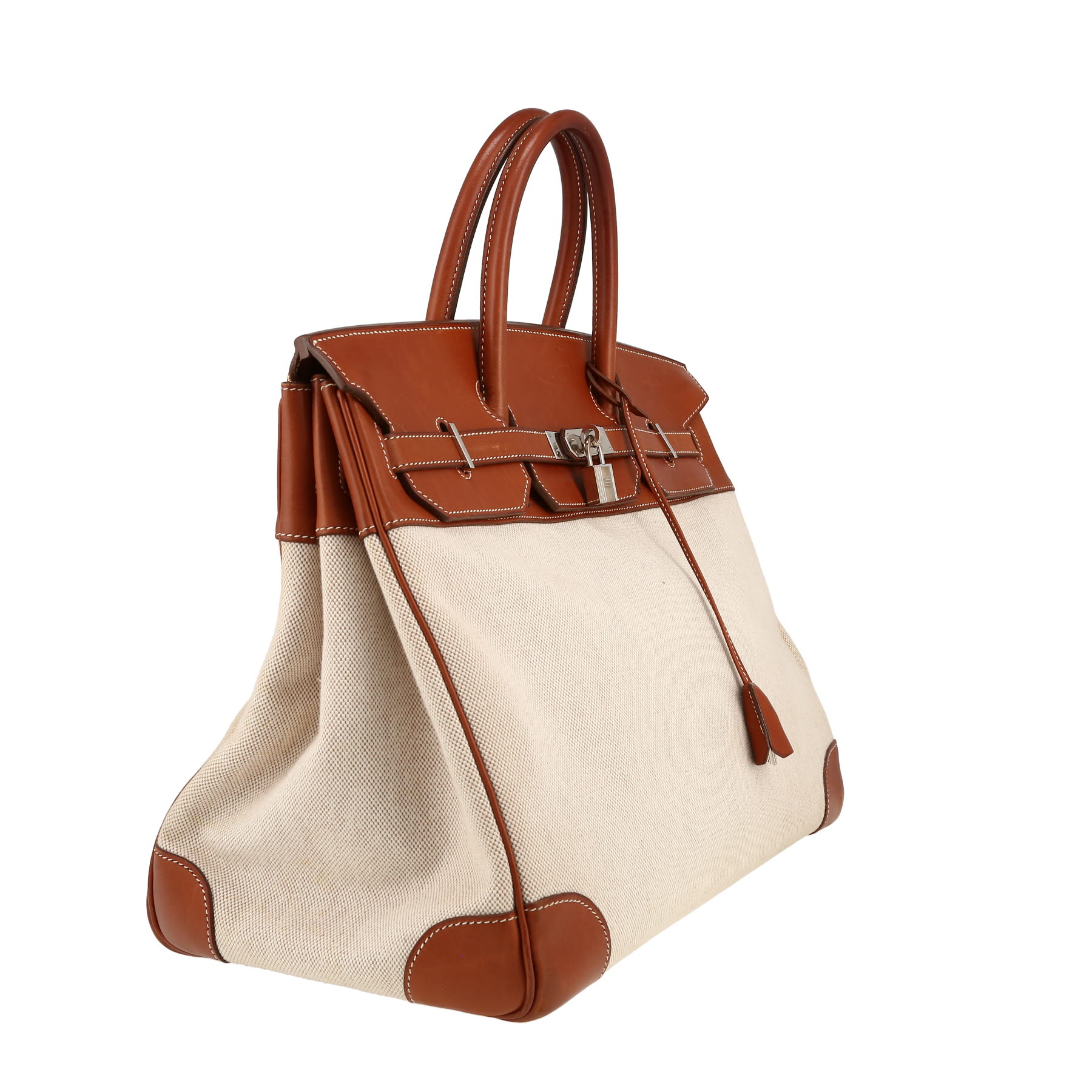 Borsa Hermès  Birkin 40 cm in pelle Barenia gold e tela beige