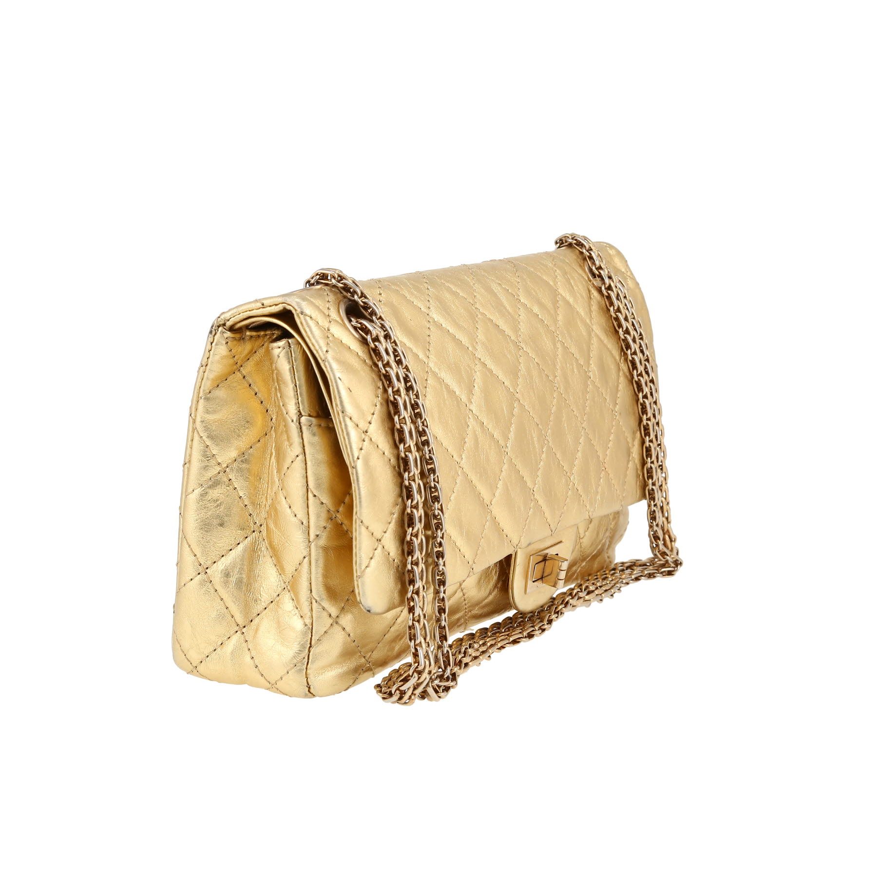 Chanel 2.55 large model  handbag  in gold quilted leather
