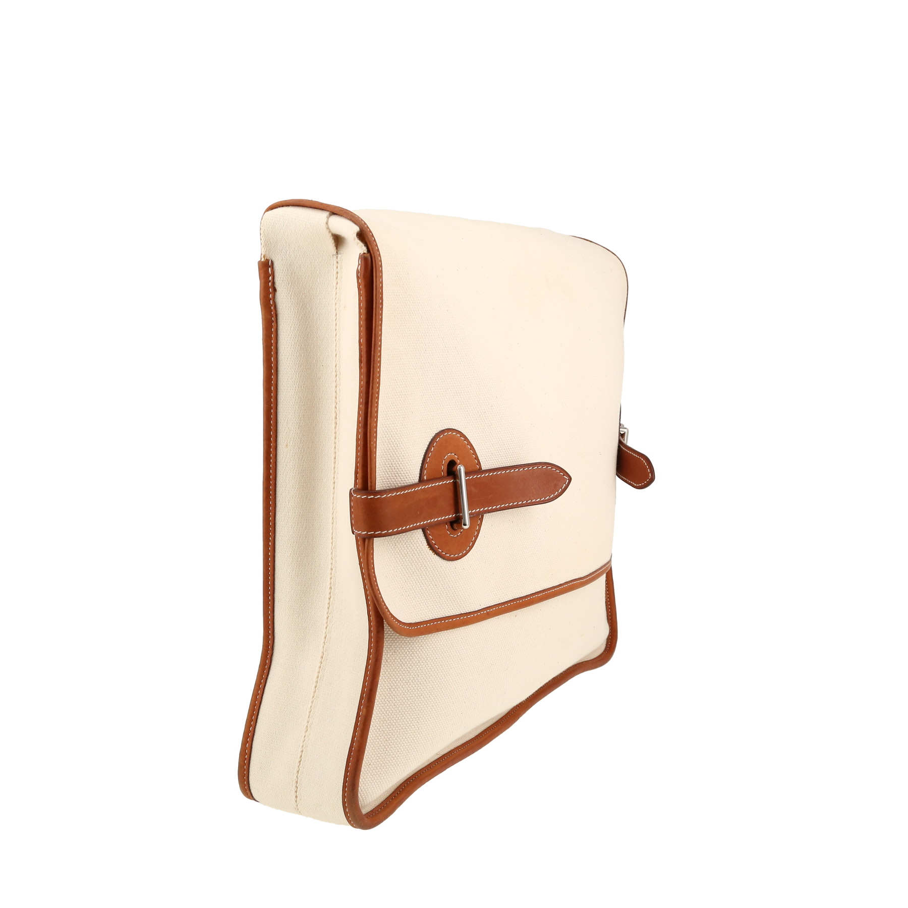 Sac besace Hermès  Buenaventura en toile beige et cuir gold