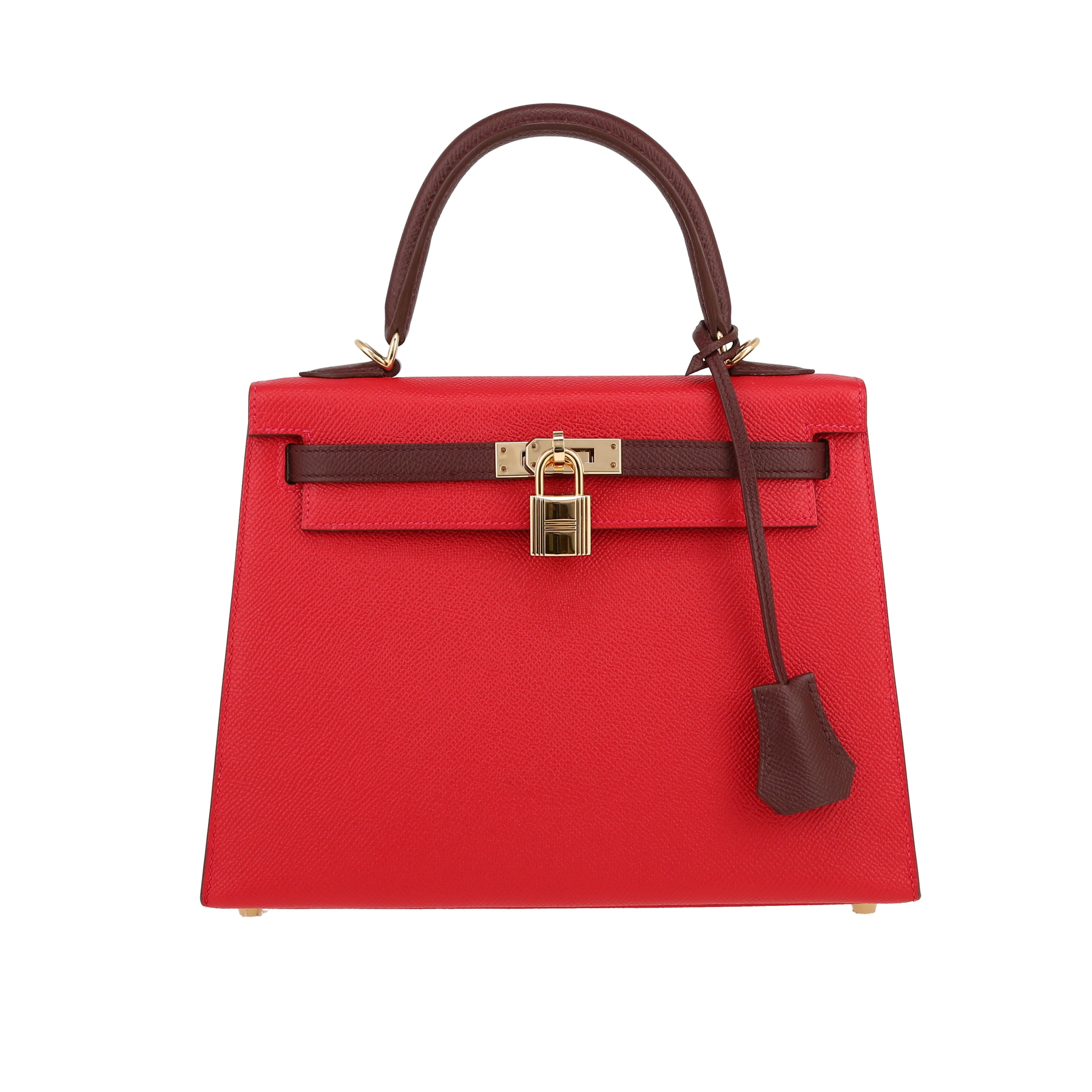 Kelly 25 cm Handbag In Rouge De Coeur And H Epsom
