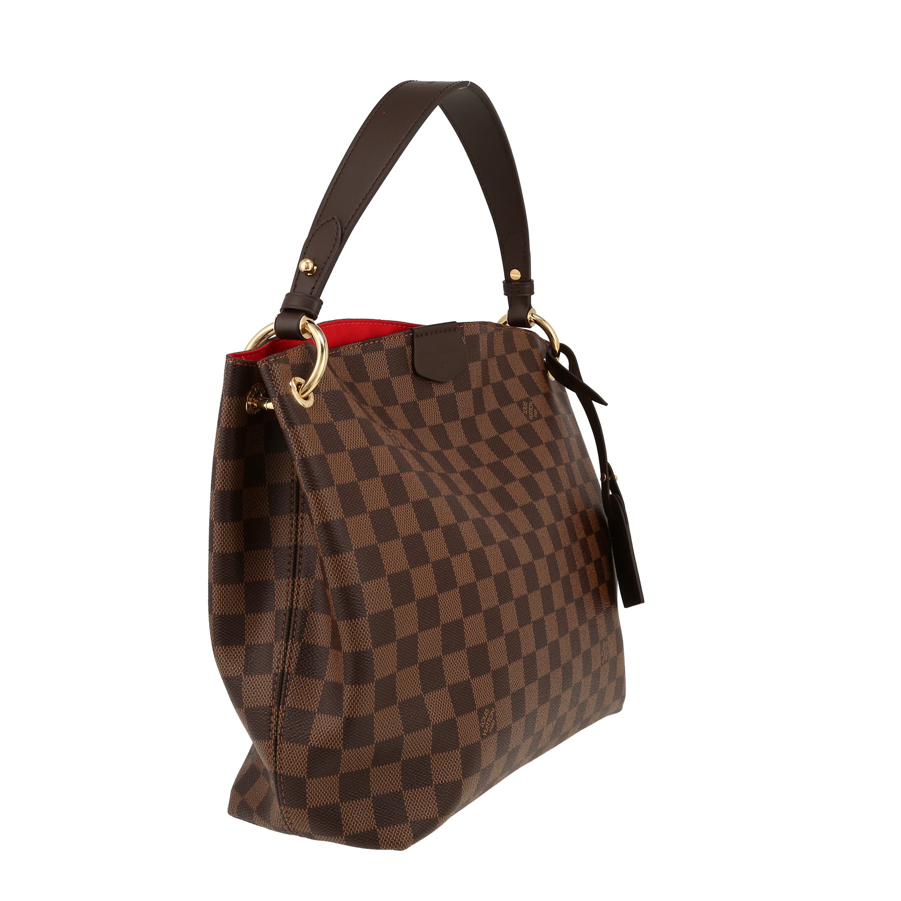 Louis Vuitton  Graceful small model  shopping bag  in ebene damier canvas  and brown leather
