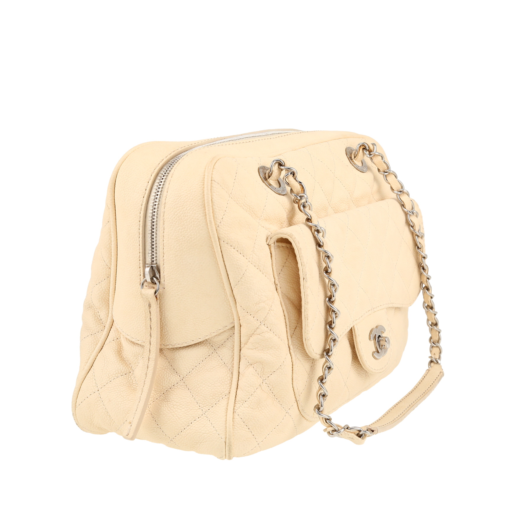 Chanel  Camera large model  handbag  in beige quilted leather