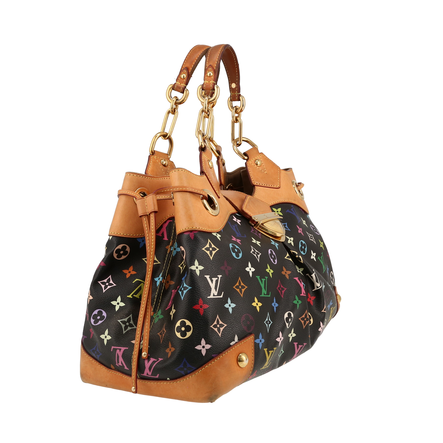 Sac à main Louis Vuitton  Ursula en toile monogram multicolore noire et cuir naturel