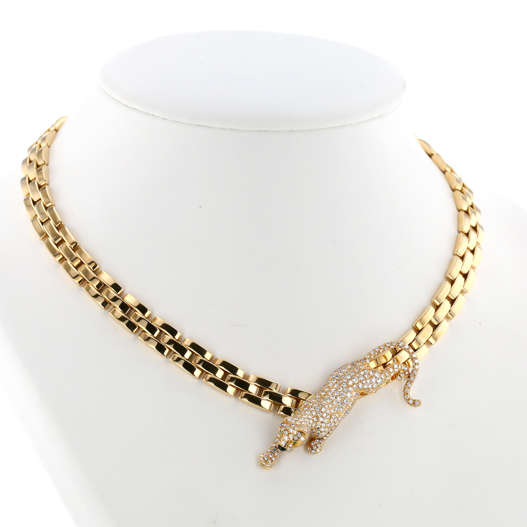 Collier Cartier Panthère en or jaune, diamants, émeraudes et onyx