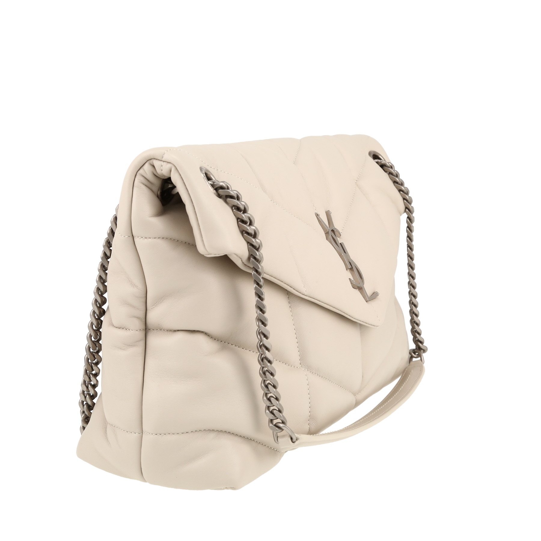 Saint Laurent  Puffer shoulder bag  in off-white chevron quilted leather