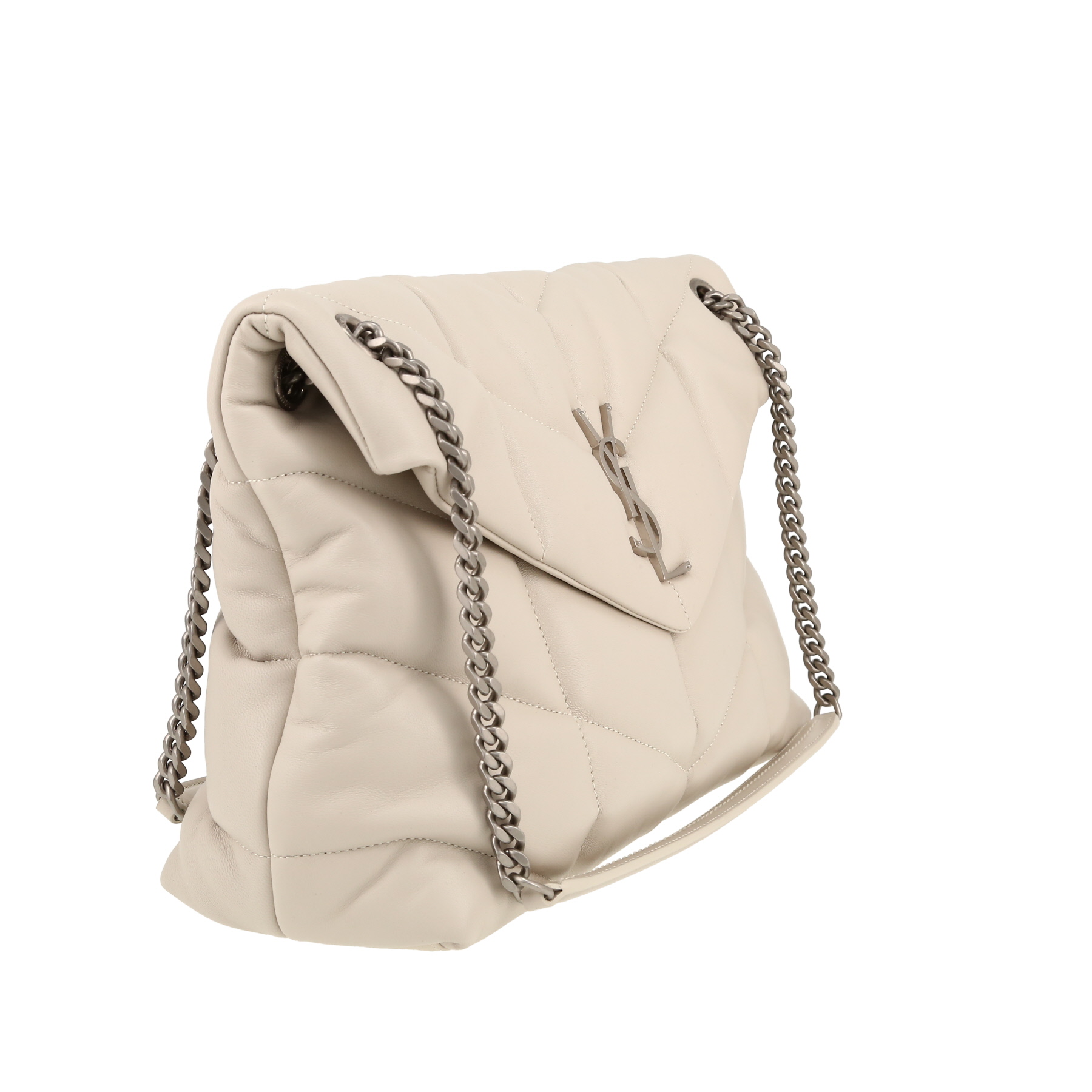 Bolso bandolera Saint Laurent  Puffer en cuero acolchado con motivos de espigas Gris Perle
