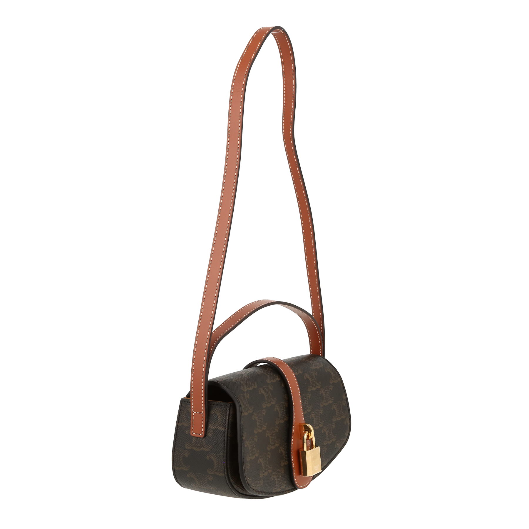 Sac porté épaule Celine  Tabou moyen modèle  en toile Triomphe et cuir marron
