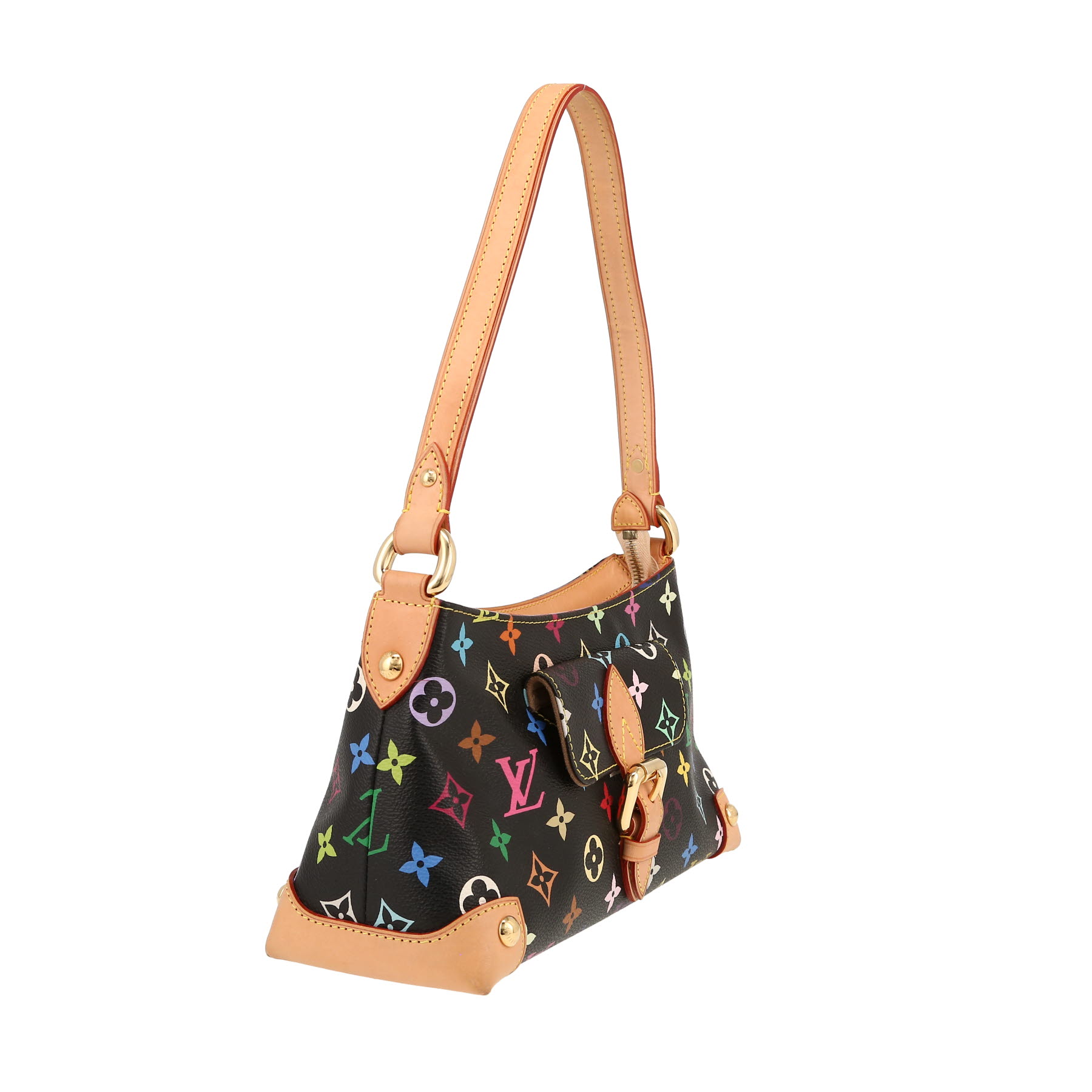 Sac à main Louis Vuitton  Eliza en toile monogram enduite multicolore et noire et cuir naturel