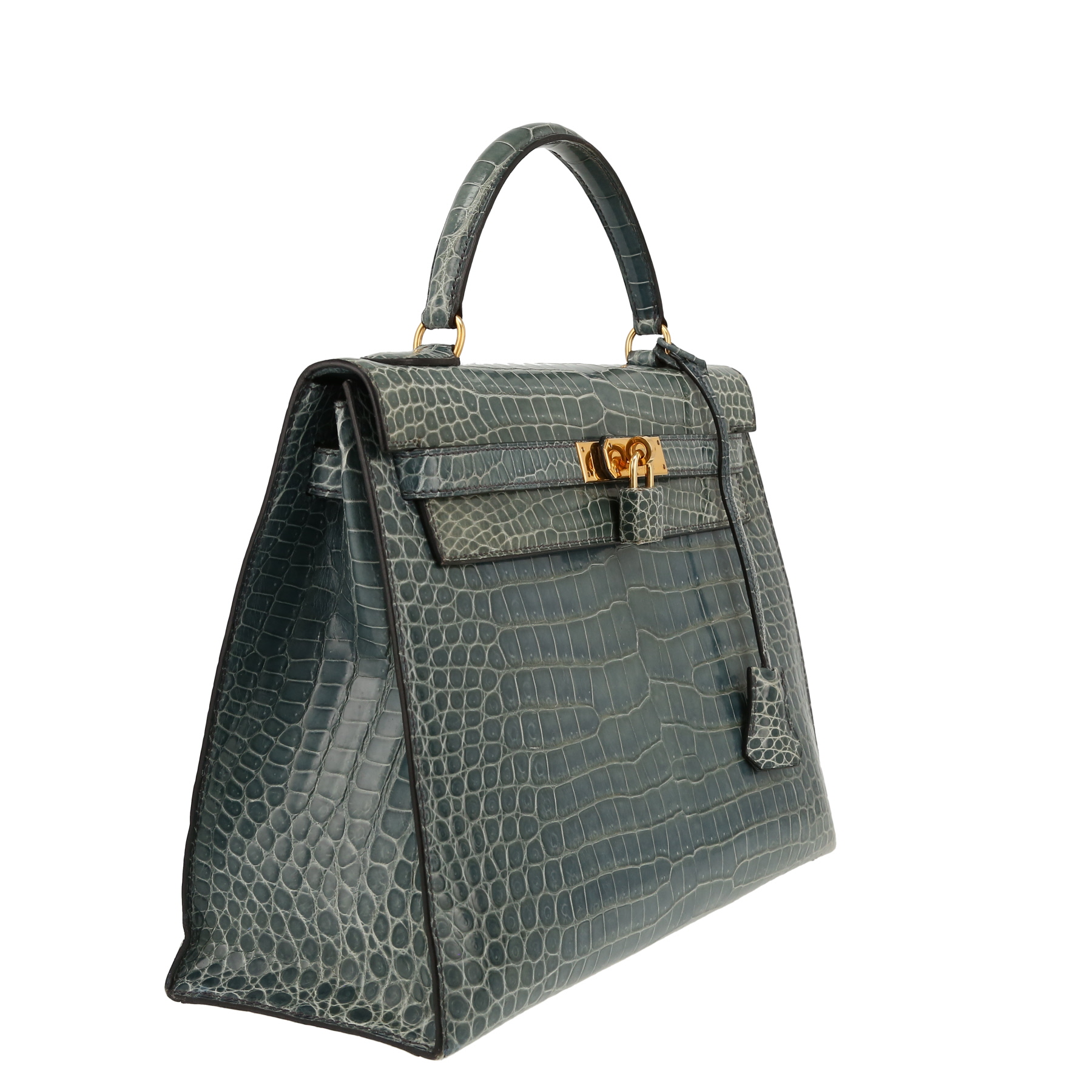 Sac à main Hermès  Kelly 32 cm en crocodile porosus bleu-jean