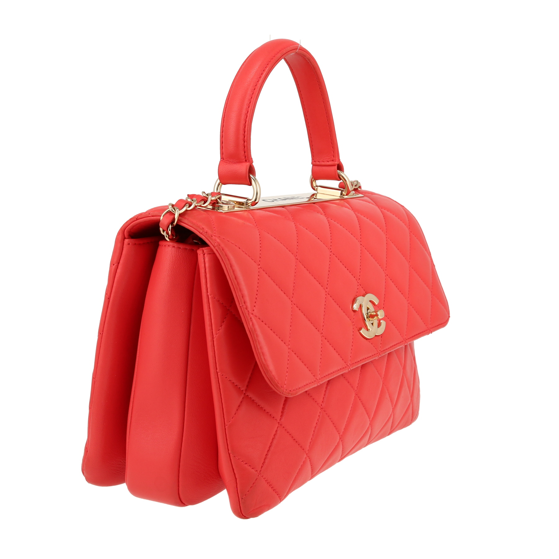 Sac à main Chanel  Coco Handle en cuir matelassé corail