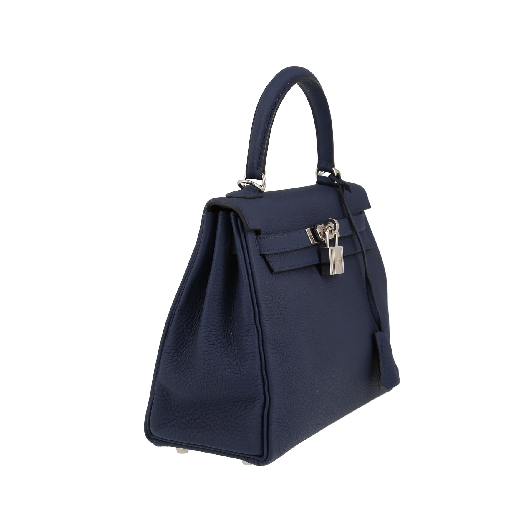 Bolso de mano Hermès  Kelly 25 cm en cuero togo azul