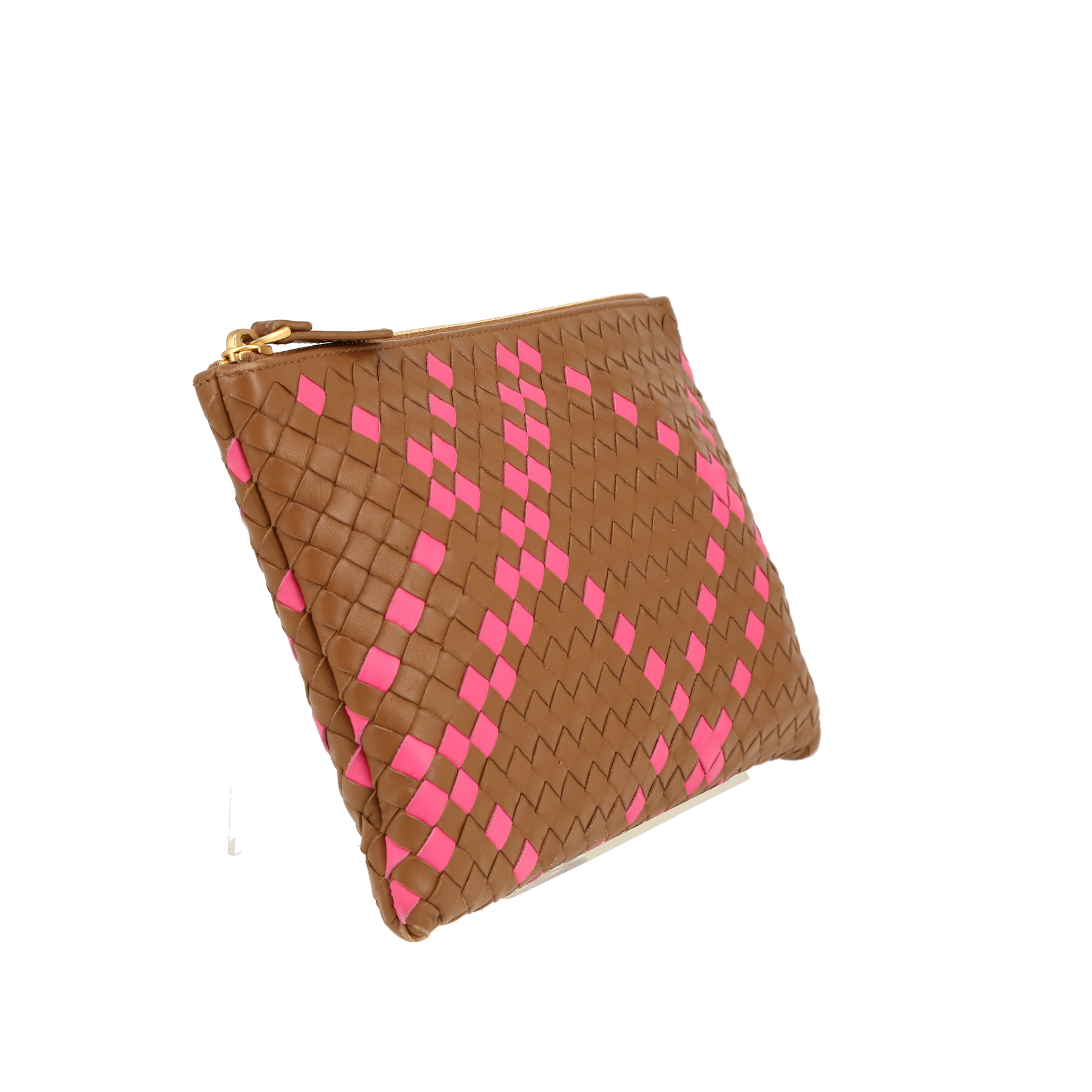 Bolsito de mano Bottega Veneta   en cuero intrecciato marrón y rosa