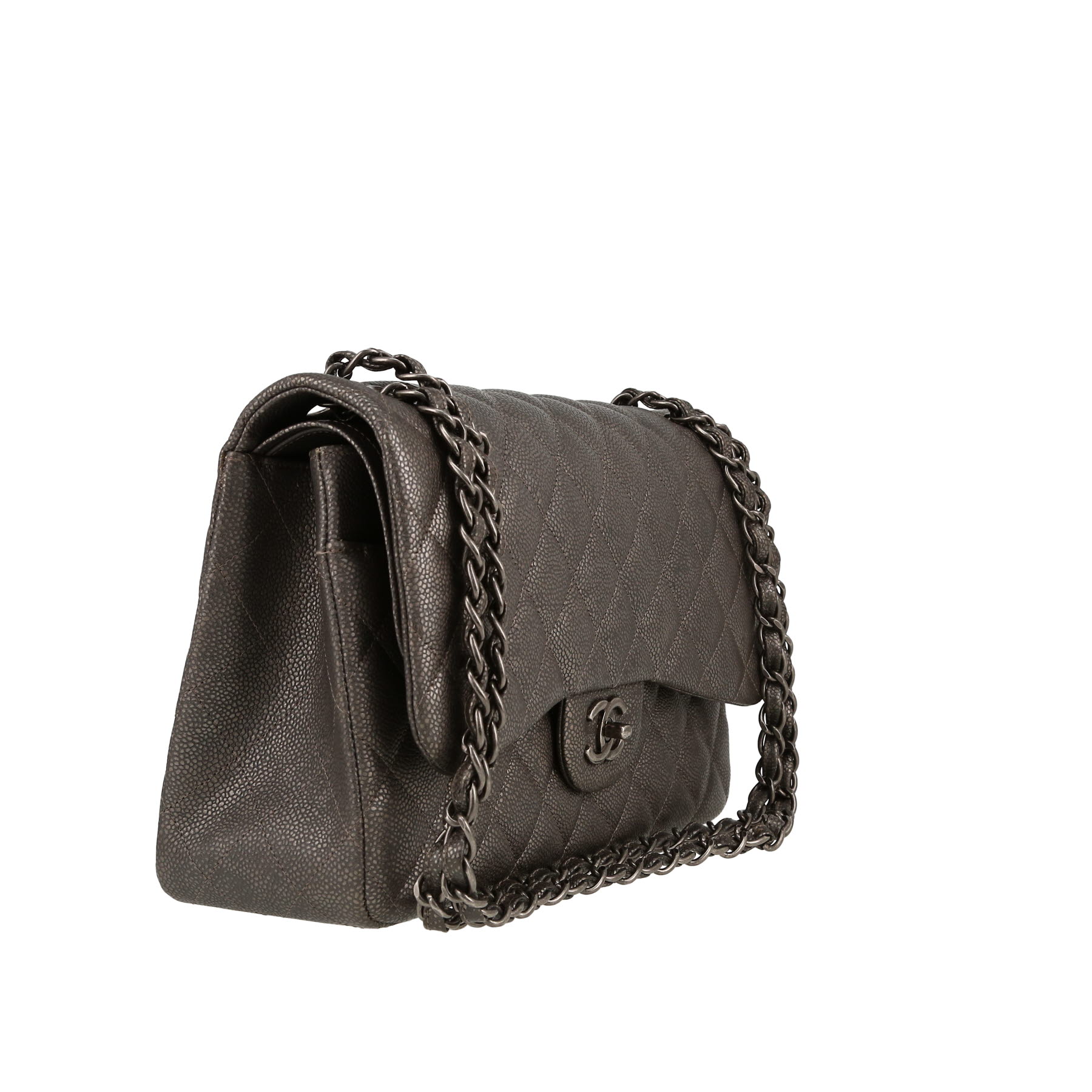 Chanel  Timeless Jumbo handbag  in grey quilted grained leather