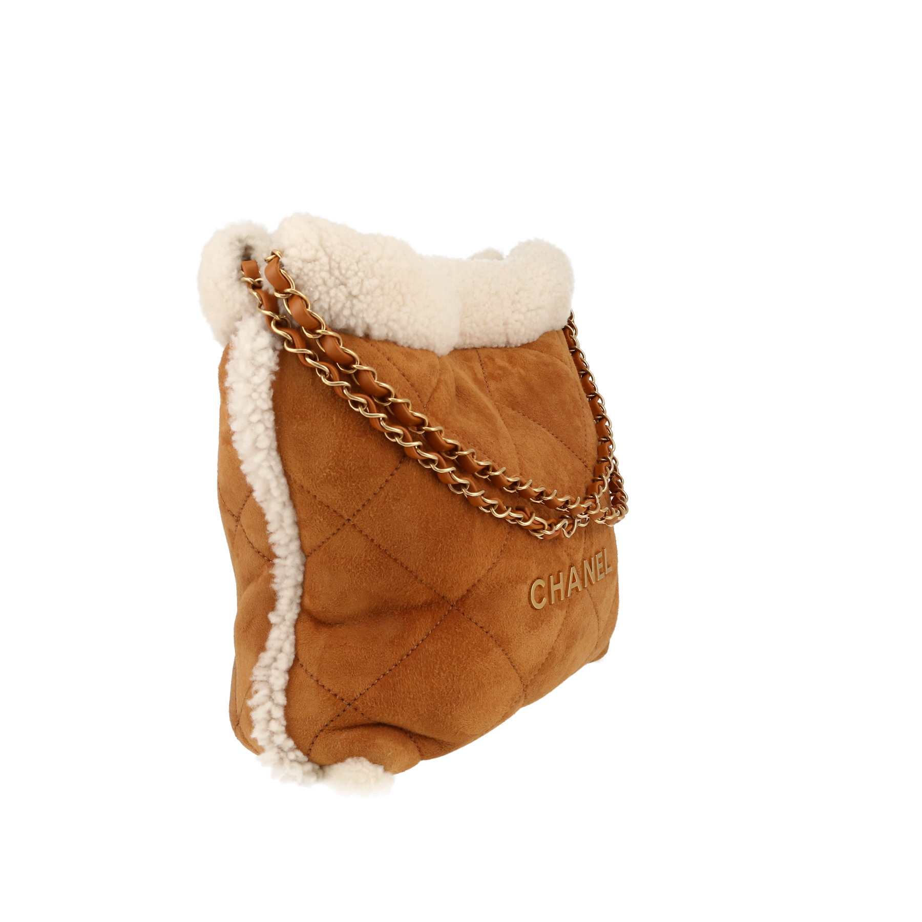 Sac cabas Chanel  22 en peau retournée beige et écrue