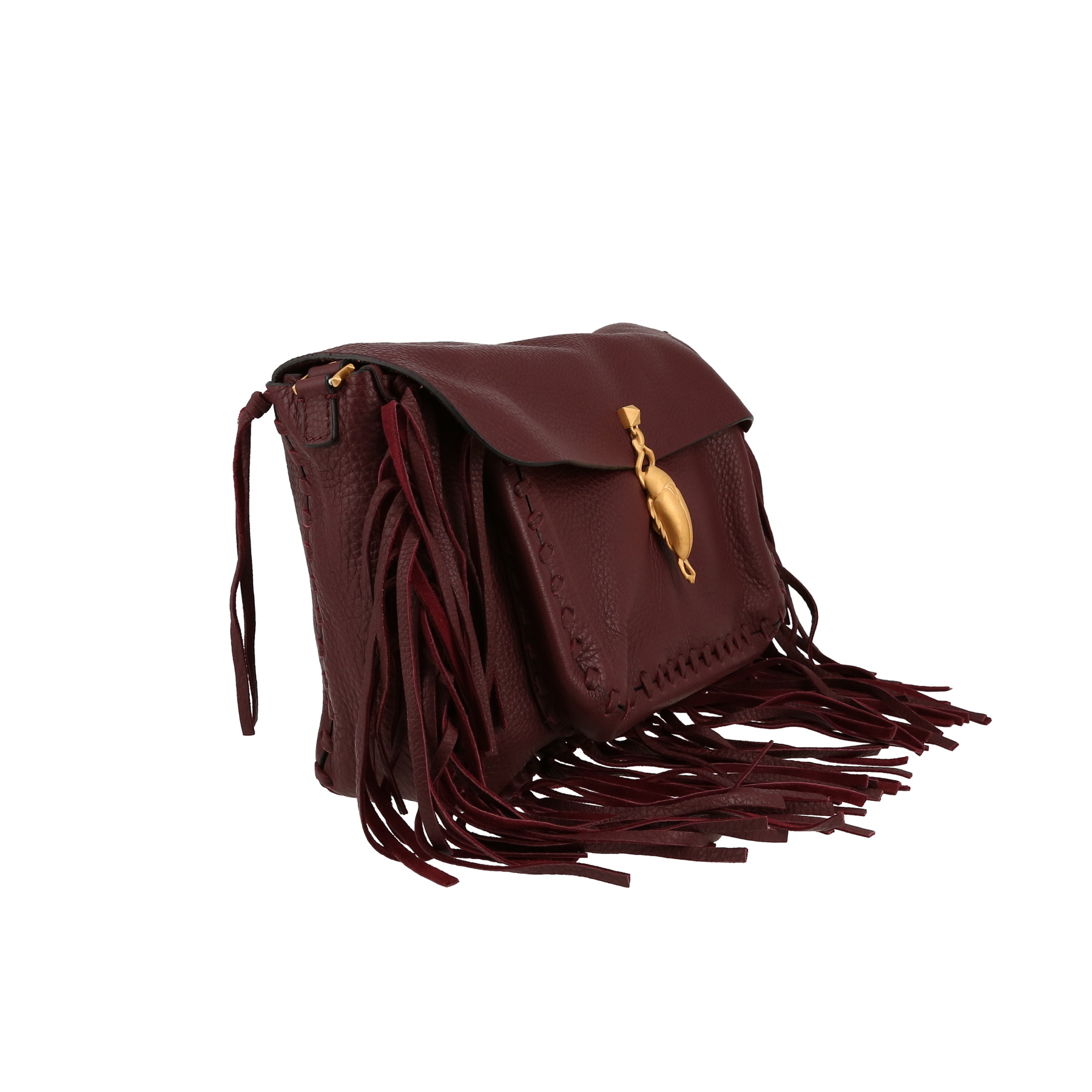 Borsa Valentino Garavani  C-Rockee in pelle martellata bordeaux