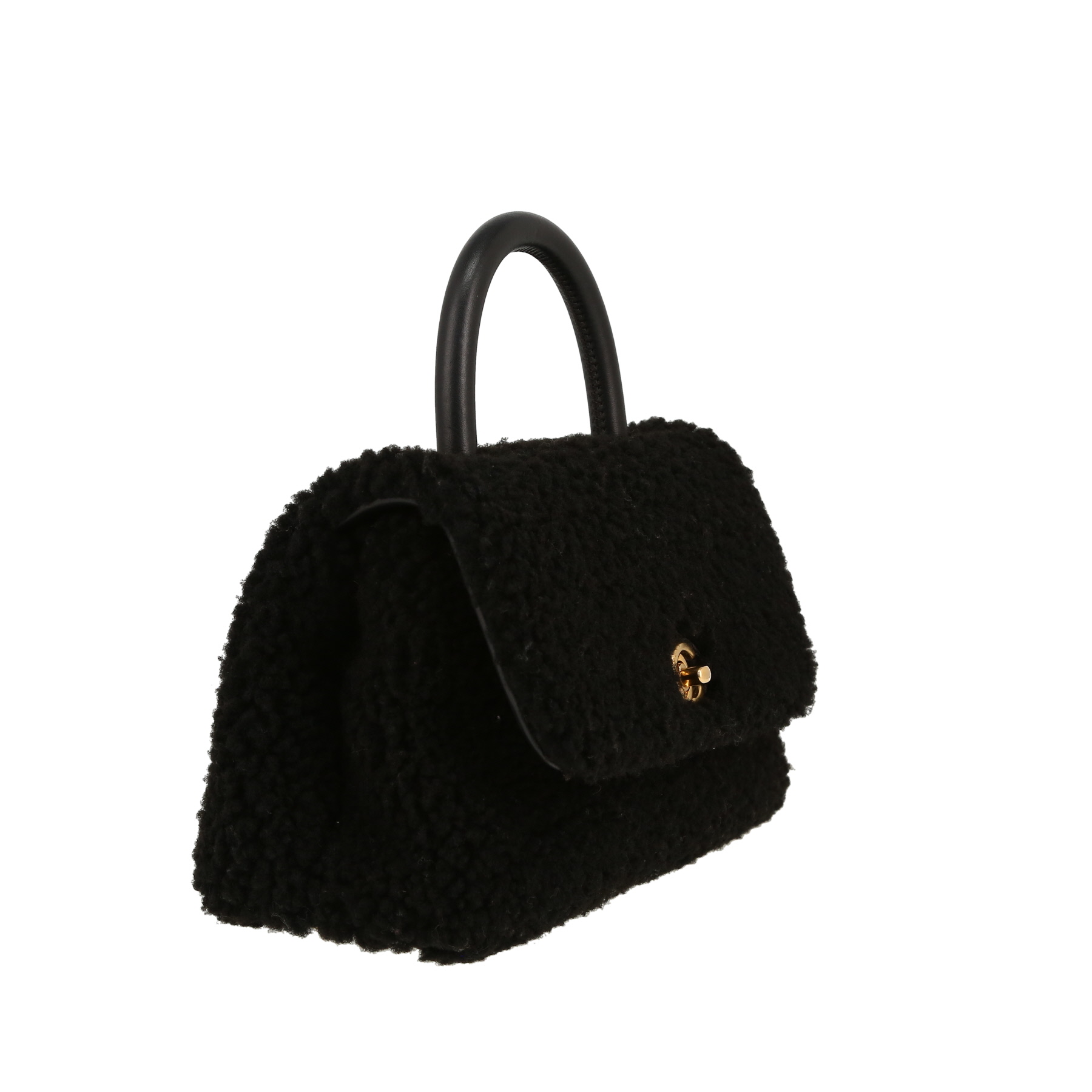 Chanel  Coco Handle shoulder bag  in black synthetic furr  and black leather
