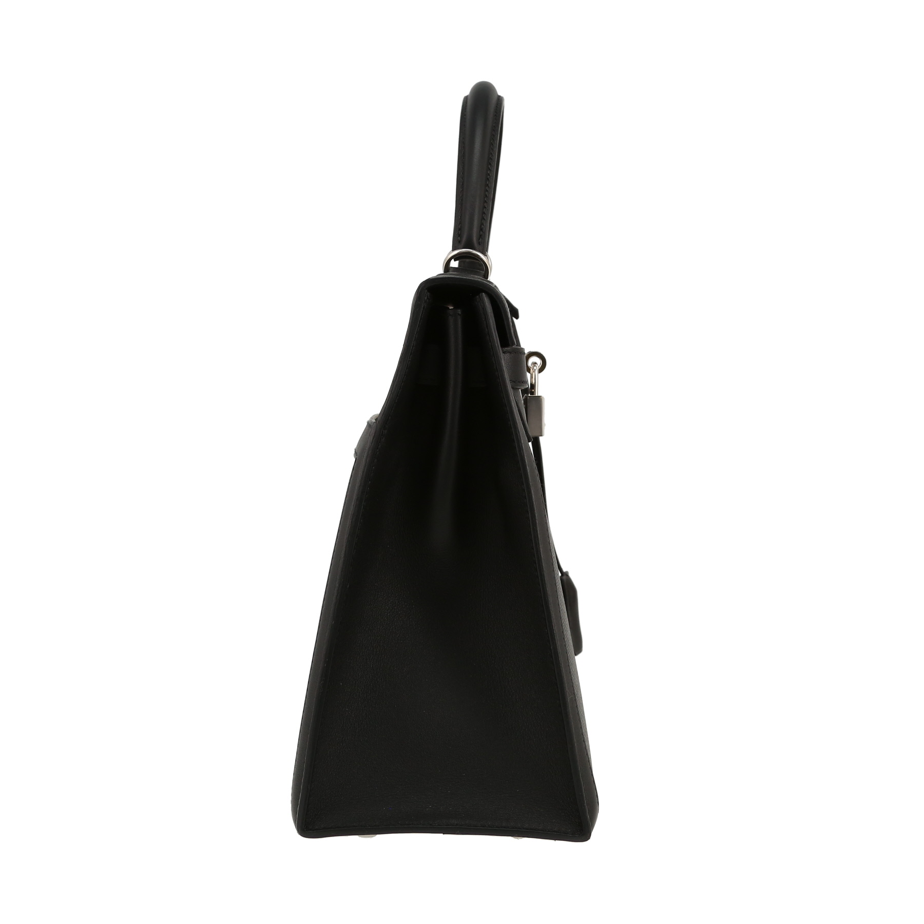 Kelly 32 cm Handbag In Black And Cream Color Canvas And