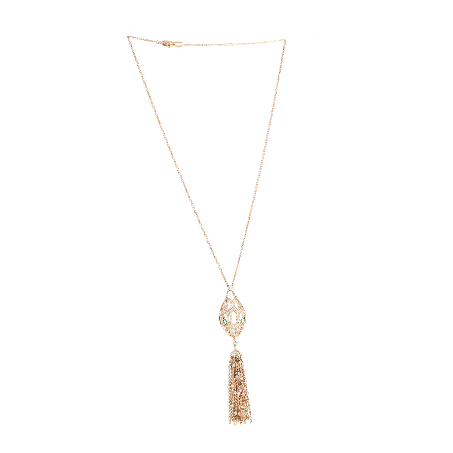 Collana lunga mobile Bulgari Serpenti in oro rosa, smeraldo e diamanti in smeraldo