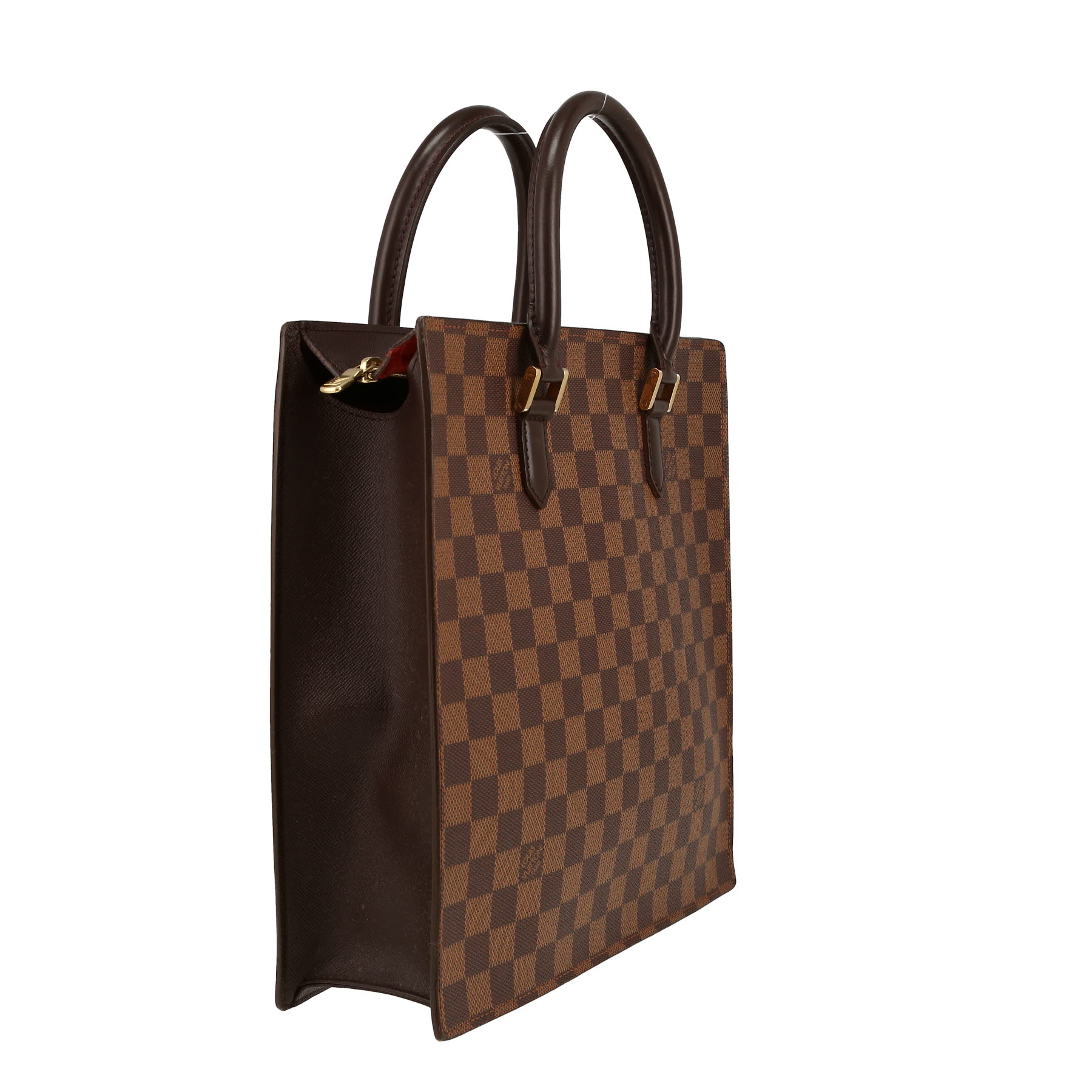 Louis Vuitton  Sac Plat handbag  in ebene damier canvas  and brown leather