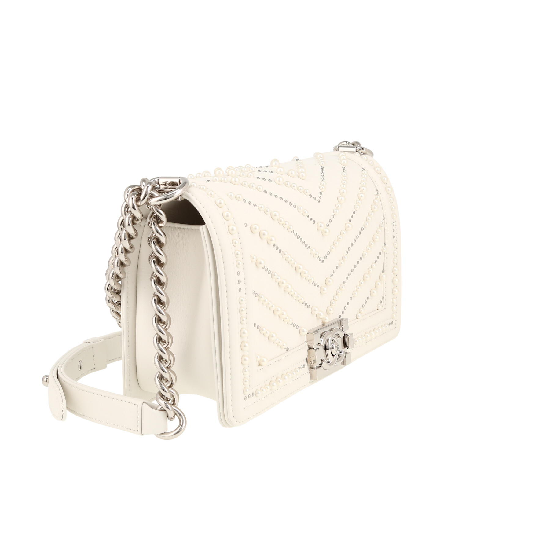 Borsa a tracolla Chanel  Boy in pelle bianca